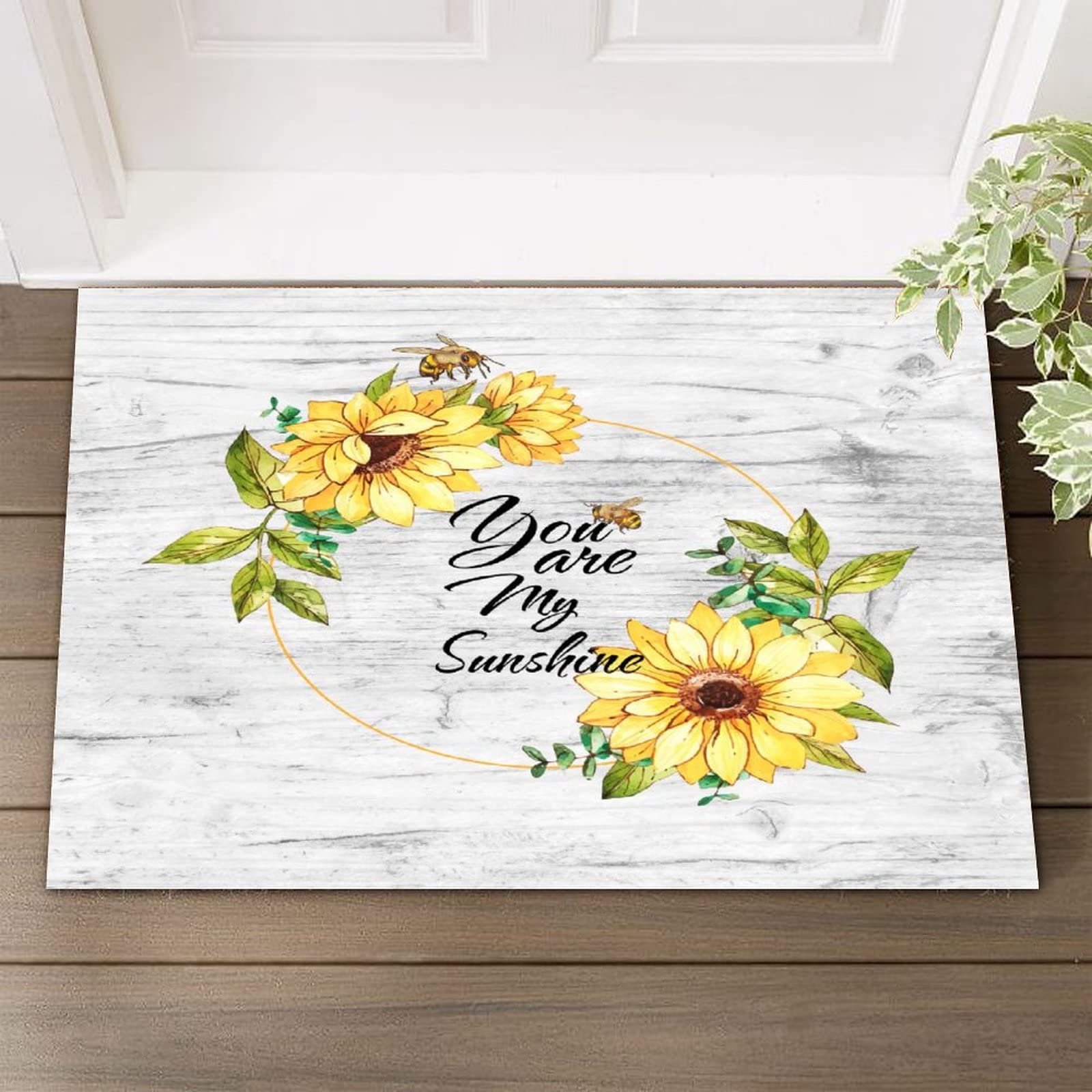 24x36in Coir Doormat with Wooden Board - Vintage Yellow Sunflower Design - Heavy Duty Indoor/Outdoor Welcome Mat - 'You Are My Sunshine' Retro Front Entrance Doormat - Perfect for Home, Porch, Deck & High Traffic Areas