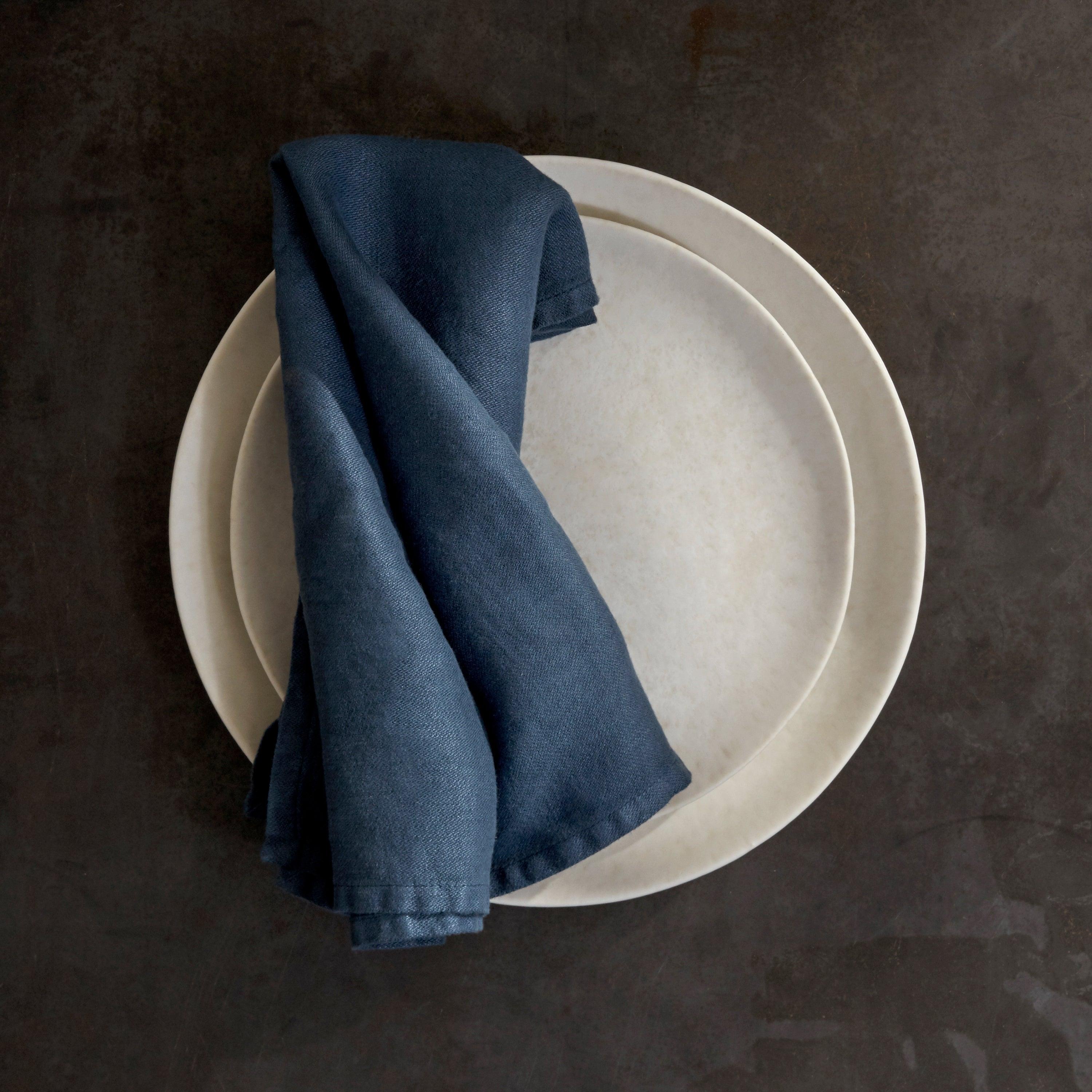 Premium Blue Linen Sateen Napkins Set of 4 - Soft & Elegant Dinner Napkins for Formal Dining, Wedding Reception & Holiday Table Setting