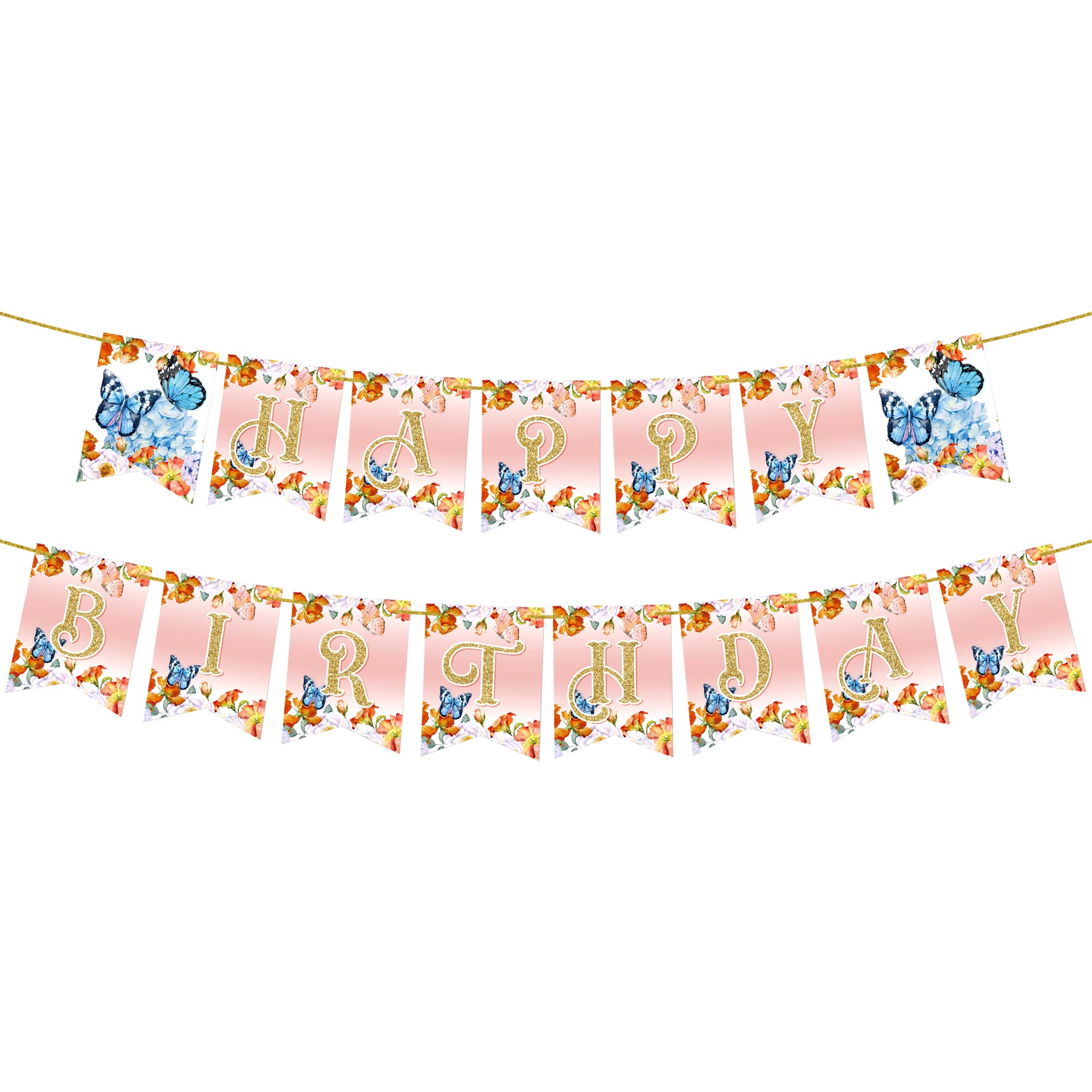 KatchOn Large Butterfly Happy Birthday Banner - Ready to Hang | Fairy & Butterfly Themed Birthday Party Decorations | Perfect for Indoor & Outdoor Birthday Celebrations, Baby Showers, and Fairy Garden Parties