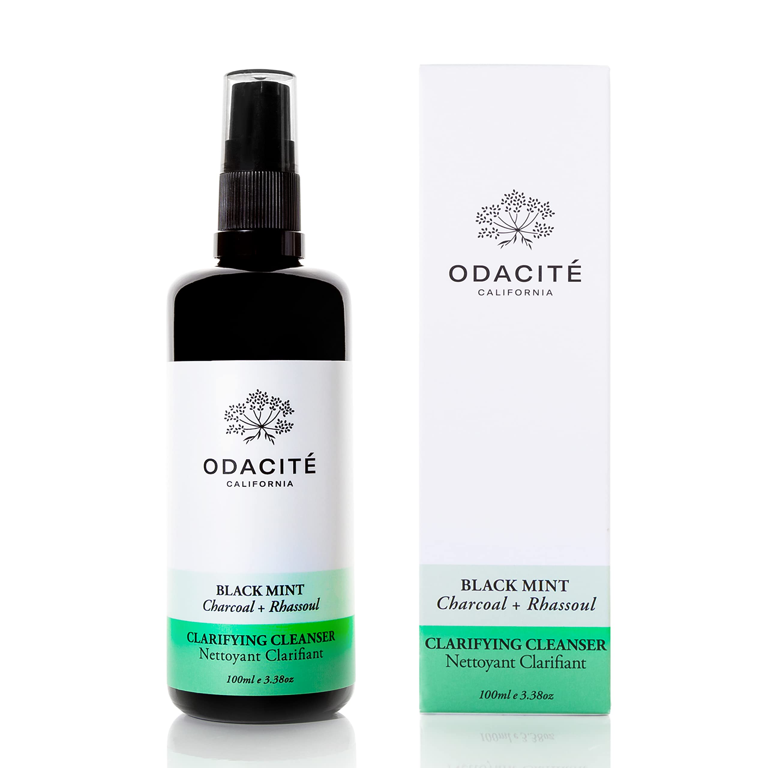 Odacité Black Mint Activated Charcoal & Rhassoul Clay Facial Cleanser - Deep Cleansing Foam Face Wash for Oily & Acne-Prone Skin - Gentle Exfoliating & Oil Control - 3.38 fl oz | Perfect for Daily Skincare Routine & Travel Size