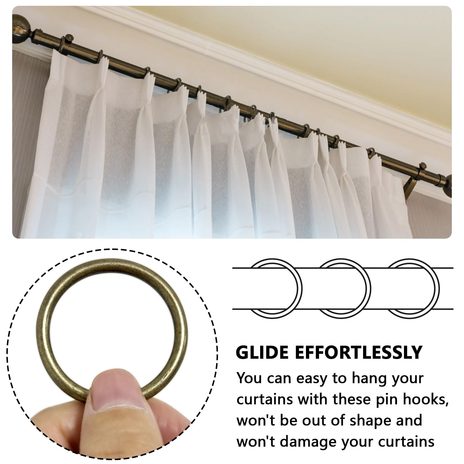 30-Pack Metal Pinch Pleat Curtain Hooks & Rings Set - Heavy Duty Drape Hooks for Pleated Curtains - Perfect for Living Room, Bedroom, and Window Decor