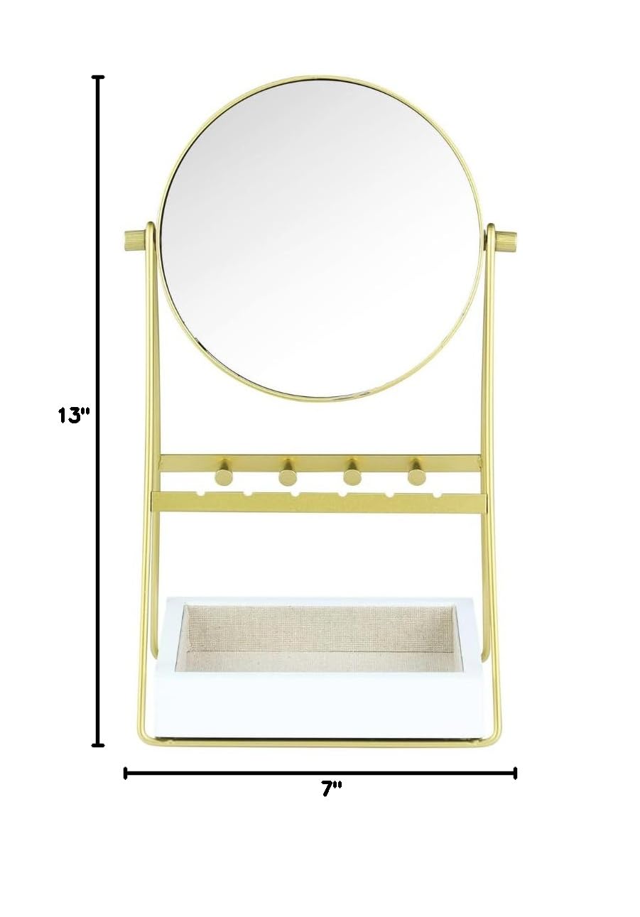 Kenna Round Vanity Mirror with Jewelry Organizer - Elegant Gold & White Tabletop Mirror for Makeup & Dressing Table - Perfect for Bedroom, Bathroom & Gift Giving