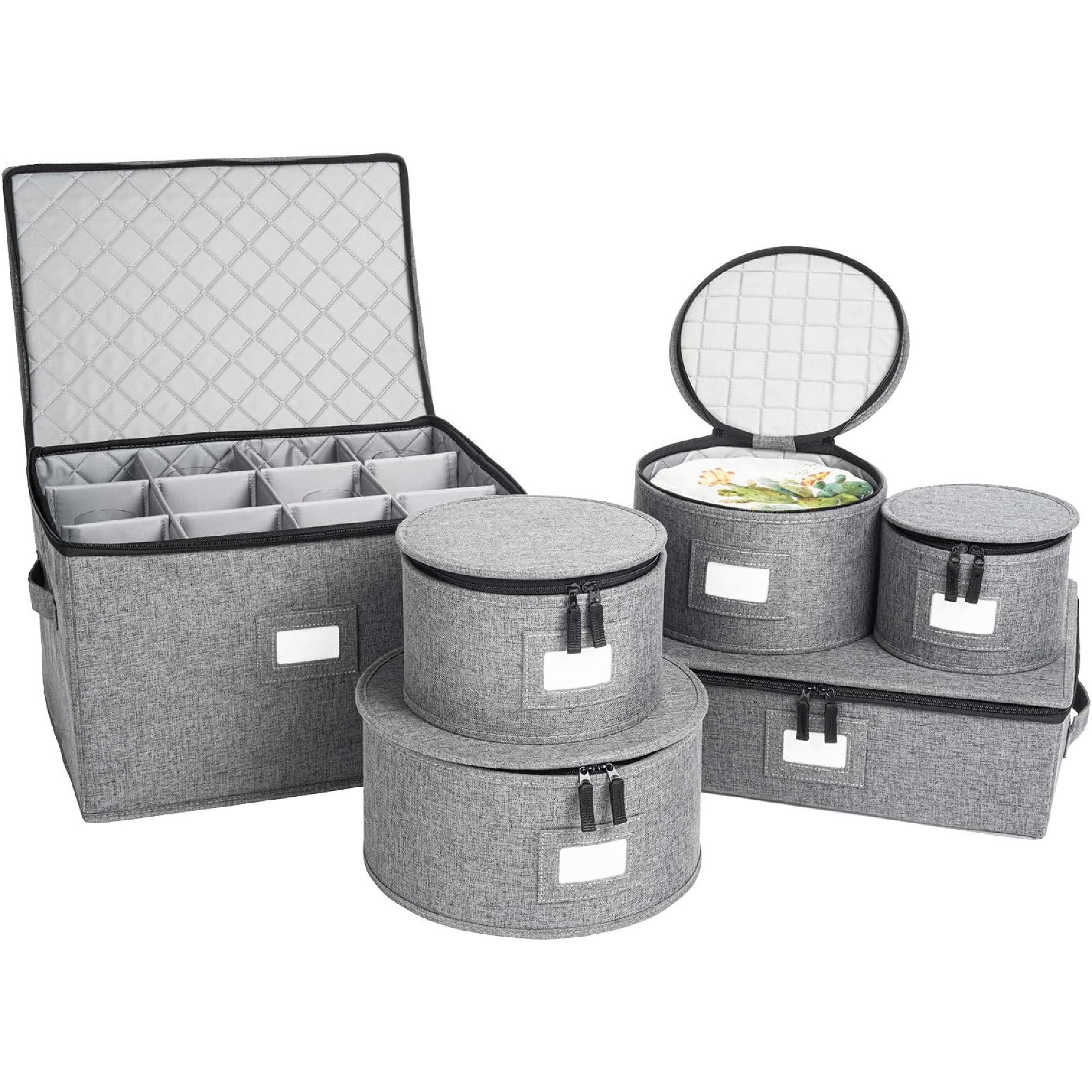 storageLAB Hard Shell Storage Containers with Felt Dividers - 6-Piece Gray Set for Charger Plates, Dishes & Fine China | Perfect for Kitchen Organization, Moving Supplies & Home Storage Solutions