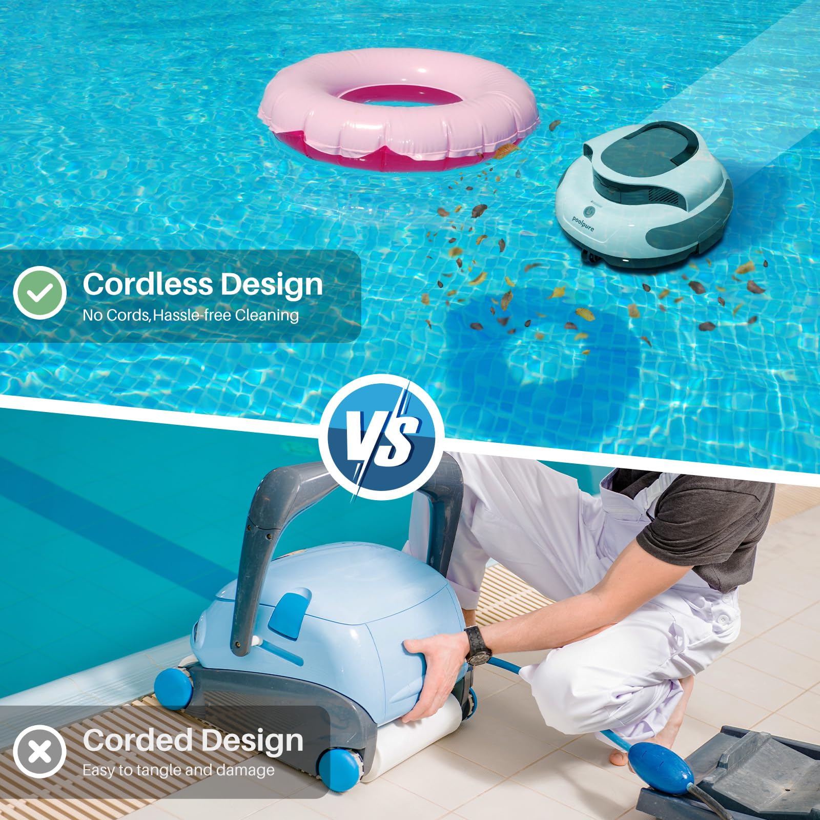 PoolPure Aquaguard SE II 2025 Upgrade Cordless Robotic Pool Cleaner - 5000mAh Big Battery, 120-Min Runtime, Dual Cleaning Modes for Above Ground & Inground Pools | Automatic Pool Vacuum Robot for Daily Cleaning & Maintenance