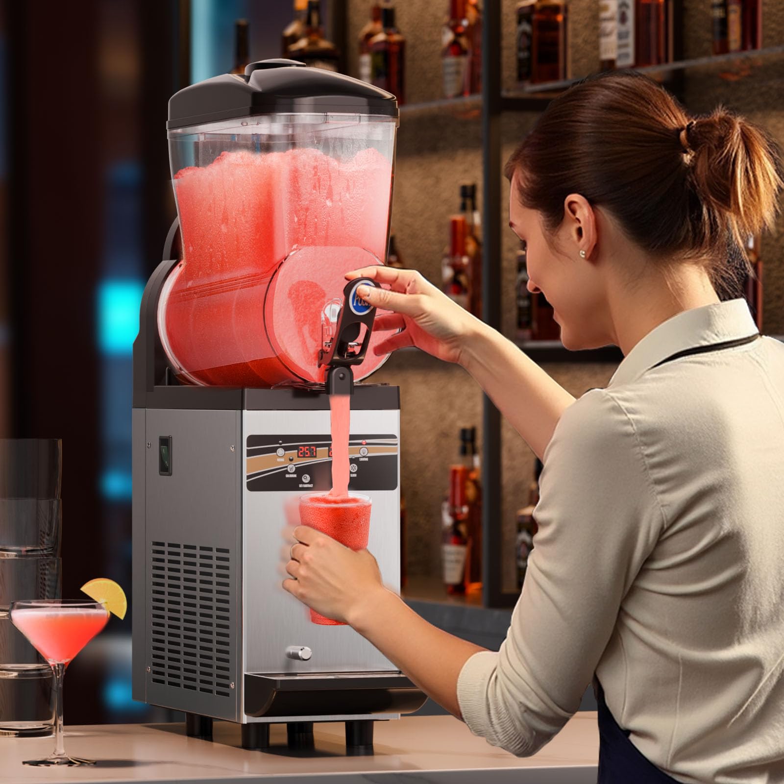 VEVOR 15L Commercial Margarita & Slushie Machine - Stainless Steel Frozen Drink Maker for Smoothies, Cocktails - Perfect for Home Parties, Restaurants, Cafes & Bars (60 Cups Capacity)
