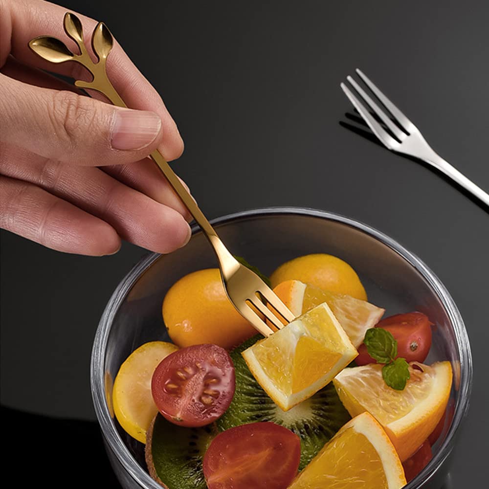 8-Piece Gold Dessert Forks Set - 5 Inch Modern Stainless Steel Tea Forks, Small Cake & Fruit Forks for Parties, Weddings & Events - Elegant 3-Tine Silverware (Dishwasher Safe) - Perfect for Afternoon Tea, Dessert Buffets & Wedding Receptions
