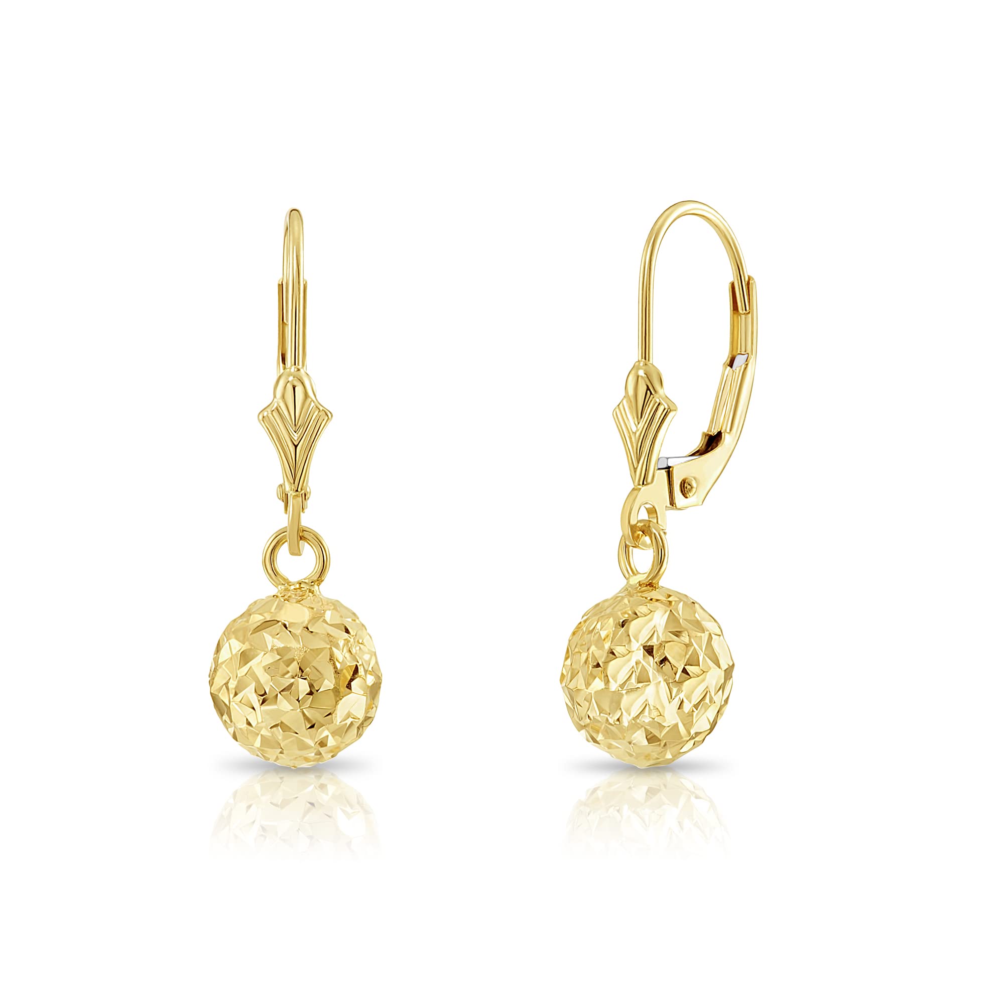 14K Yellow Gold Dangling Ball Earrings for Women - Elegant Leverback Drop Earrings | Perfect for Parties, Weddings & Special Occasions