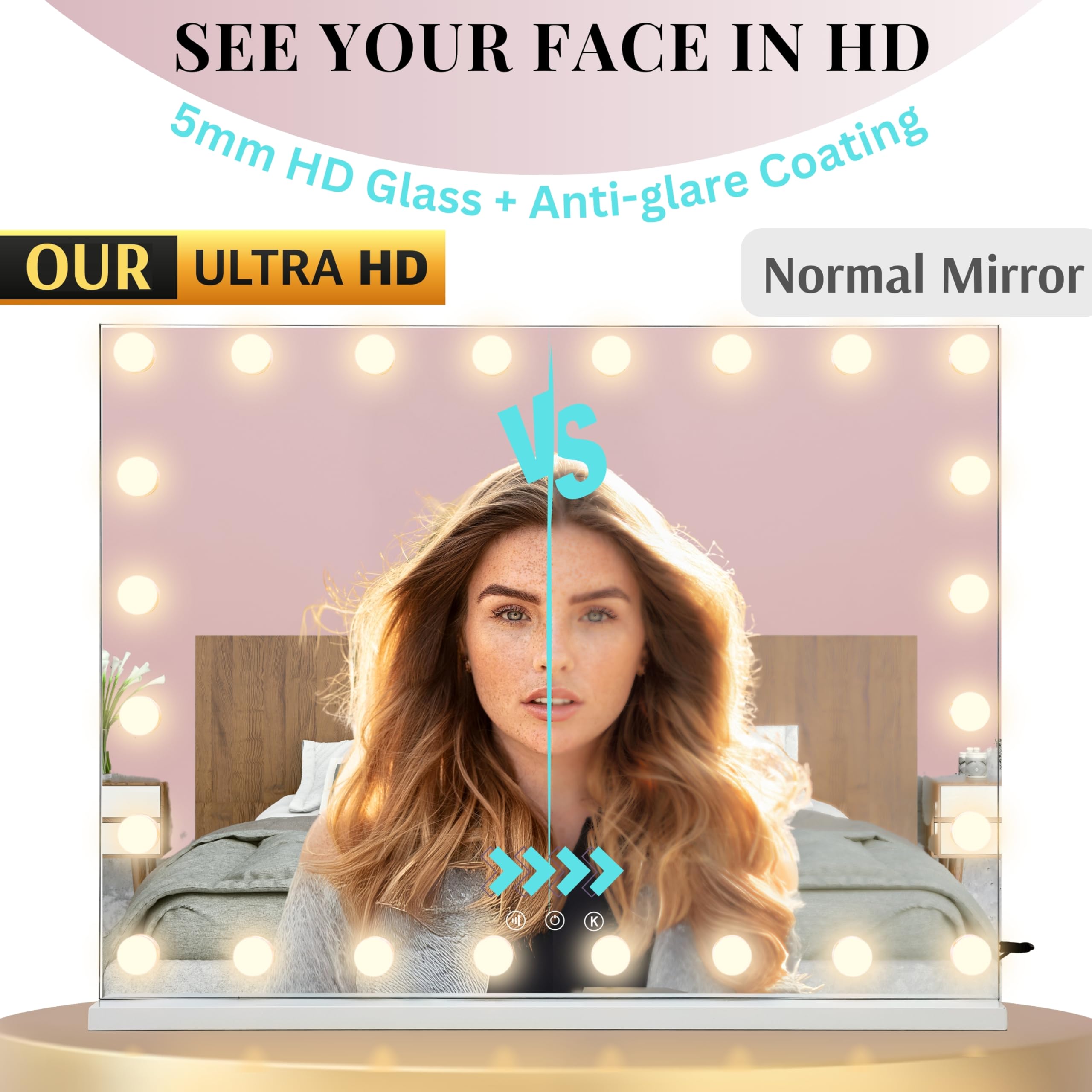 LUXFURNI Hollywood Vanity Mirror with Lights - 31.5