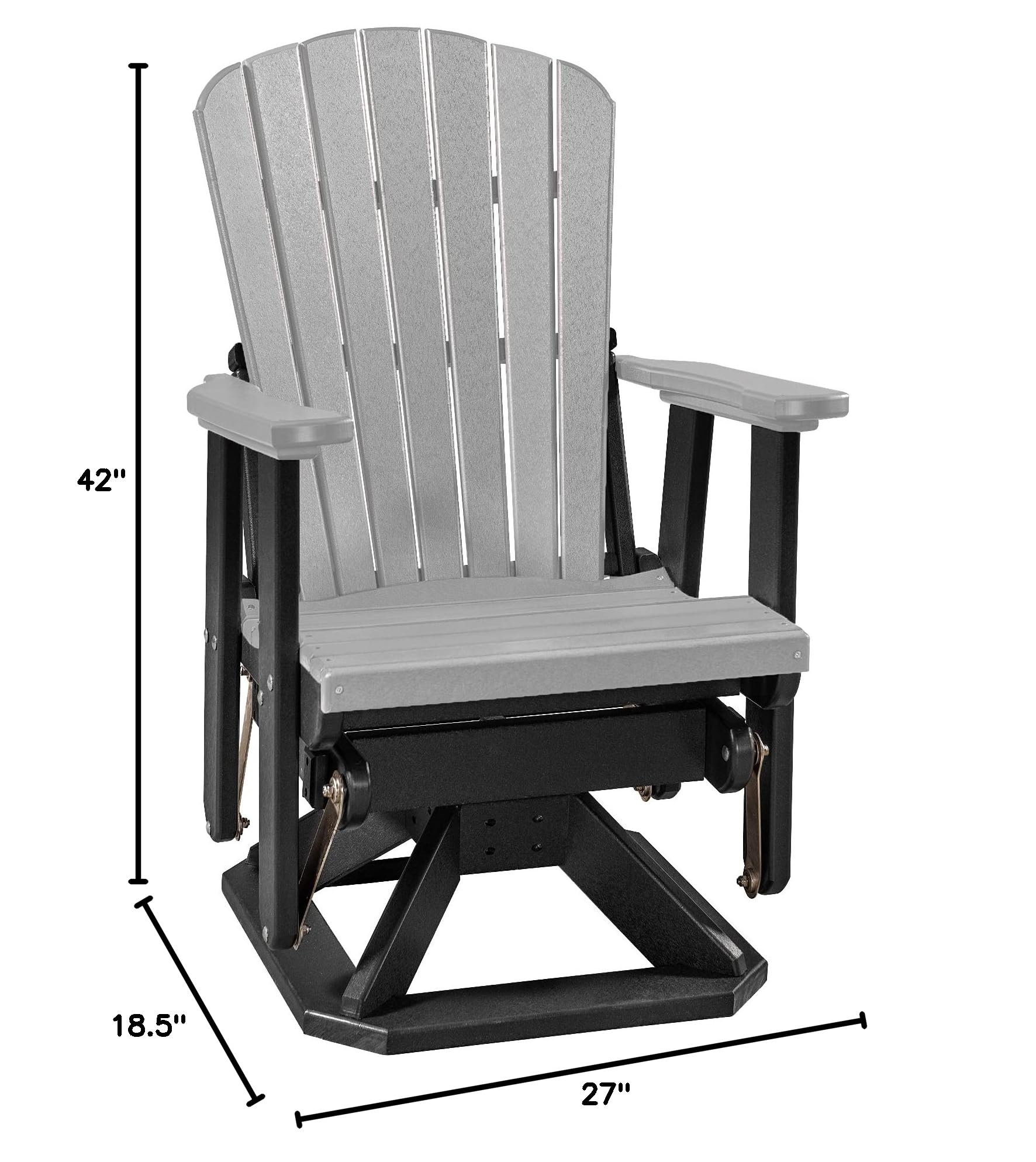Black & Light Gray Slat Fan Back Poly Adirondack Swivel Glider Outdoor Patio Chair - Perfect for Porch, Garden, Poolside & Backyard Relaxation
