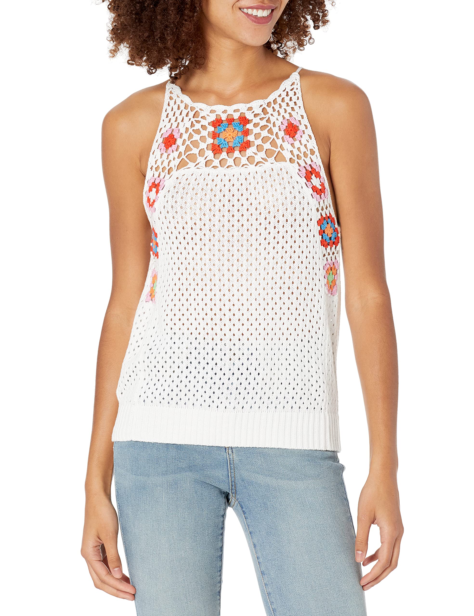 BCBGeneration Women's High Neck Crochet Top - Boho Chic Lace Knit Blouse for Summer, Beach & Date Night Outfits