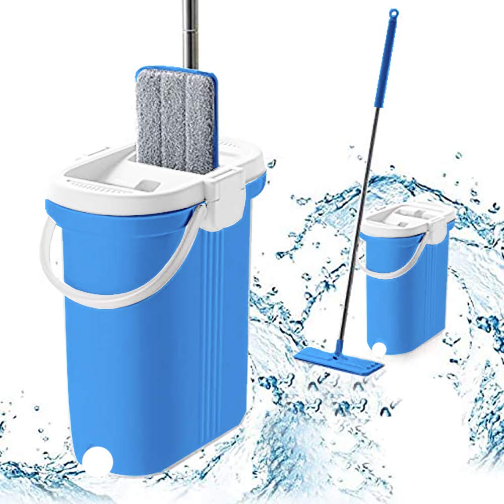 Simpli-Magic 79297 Blue 360 Flat Mop and Bucket System - Professional Home Cleaning Kit for Hardwood Floors, Tile & Laminate | Easy Spin Mop with Wringer Bucket for Quick Floor Cleaning