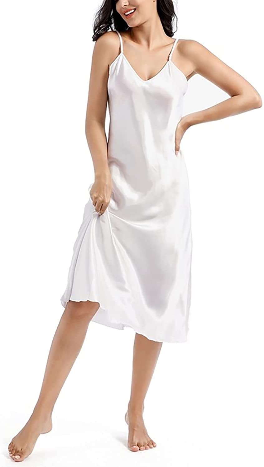 Women's Satin Nightgown - Long Silk Slip Sleep Dress with V-Neck | Elegant & Comfortable for Bedtime, Lounging & Romantic Occasions