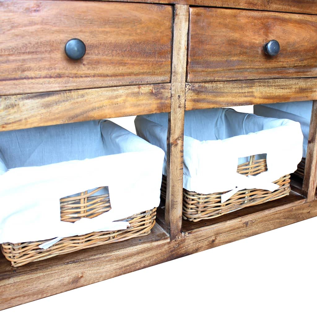 Rustic Reclaimed Wood Sideboard with 3 Drawers & 3 Removable Baskets - 39.4