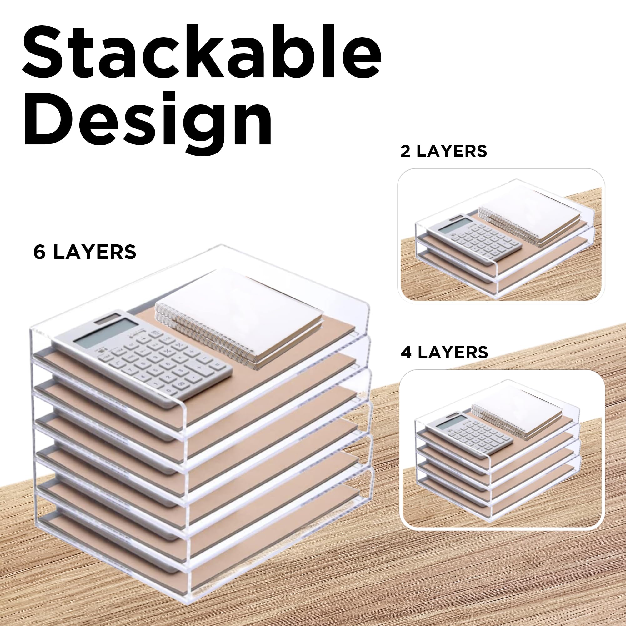 2-Tier Acrylic Desk Organizer Tray - Clear Stackable Paper Sorter for Office, Home & School - Perfect for Mail, Documents, Bills and Office Supplies Storage