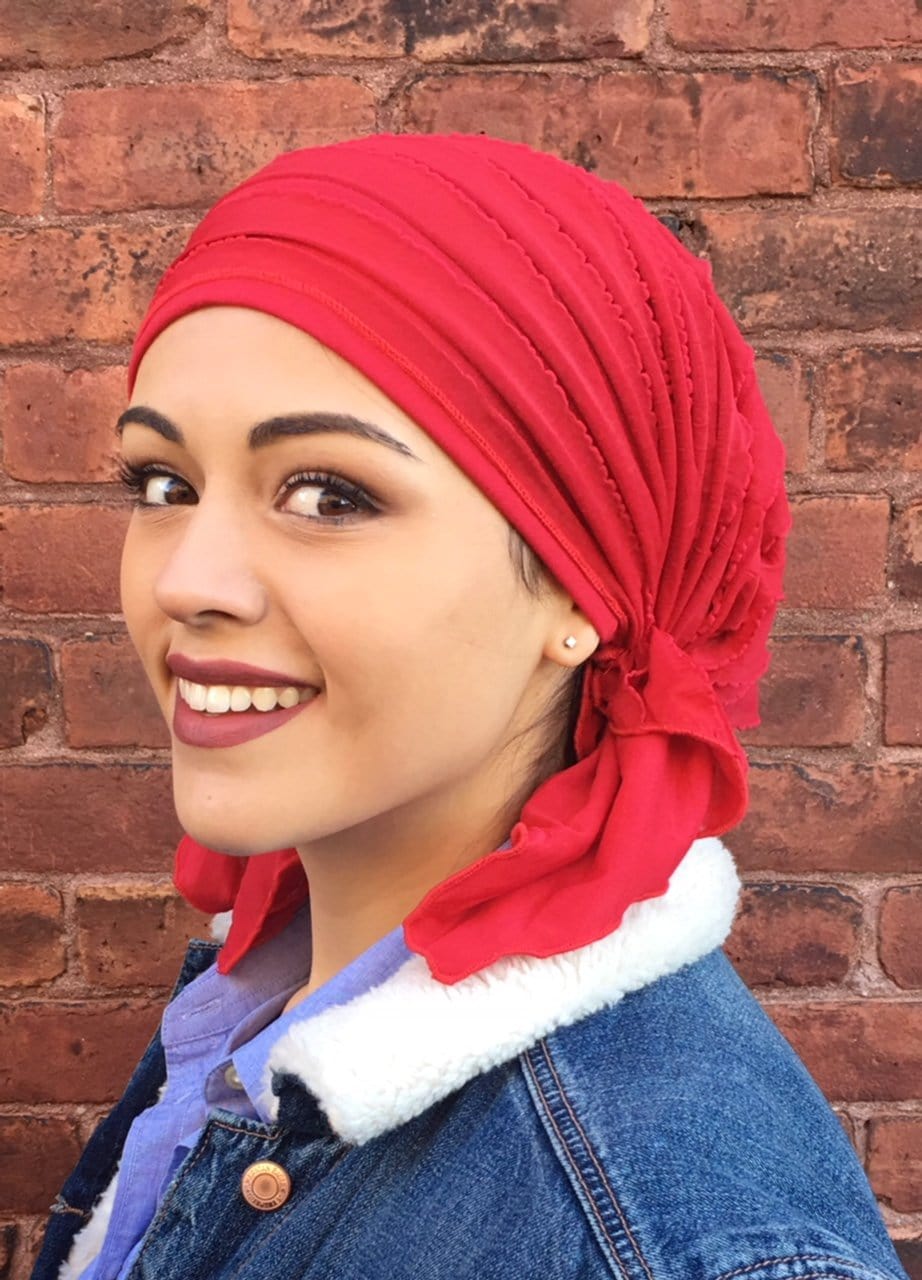 Queen Glamour Swim Bathing Cap - Soft Beanie Ruffle Hair Cover | Lightweight Fitted Pre-Tied Head Wrap Scarf for Swimming & Beach | Made in USA | Perfect for Pool, Spa & Water Sports