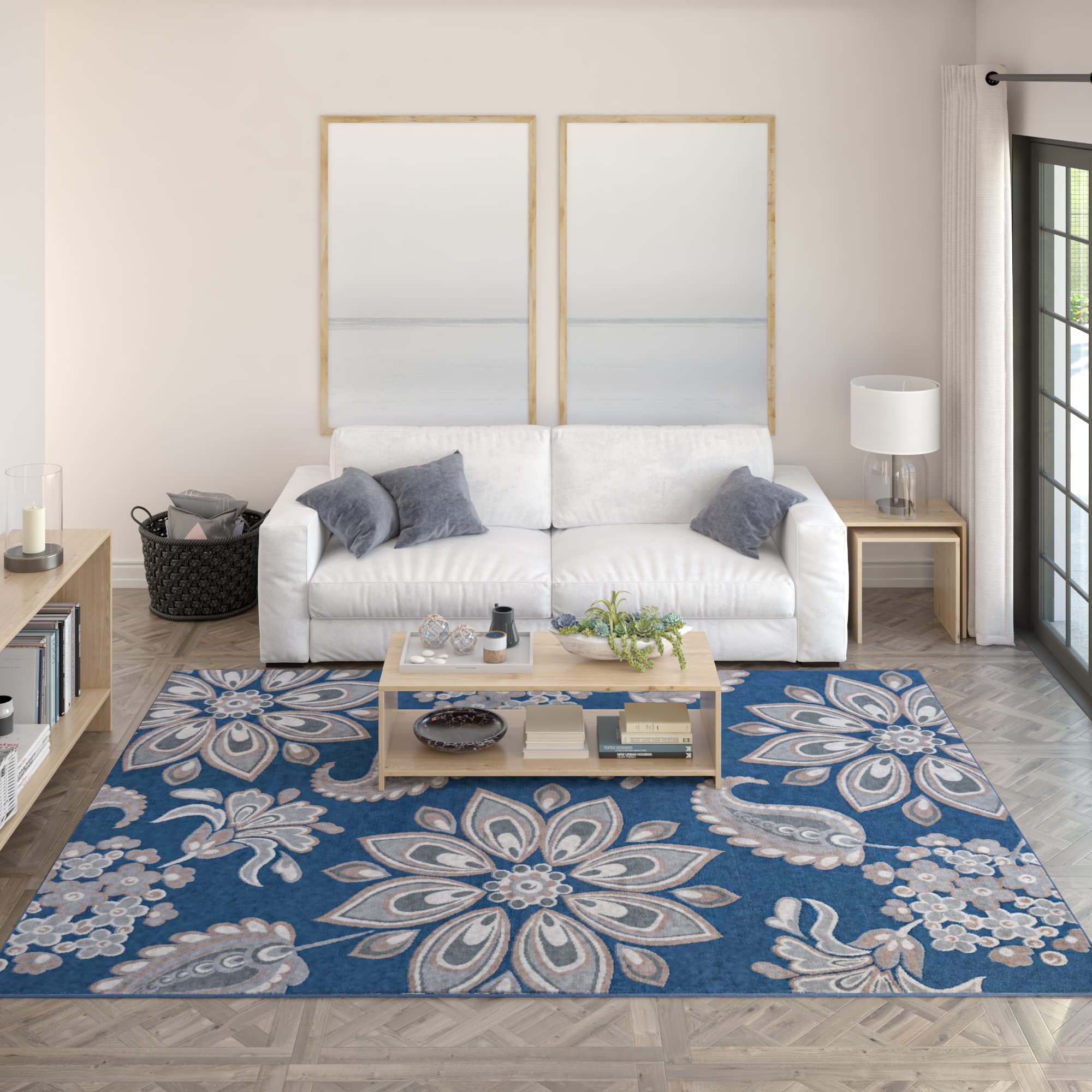 Tayse Matilda Navy Blue 8x10 Rectangle Area Rug - Floral Transitional Design for Living Room, Bedroom, Dining Room - Soft & Durable 7'10'' x 9'10'' Indoor Rug - Perfect for Home Decor, Apartment Styling, and Cozy Spaces