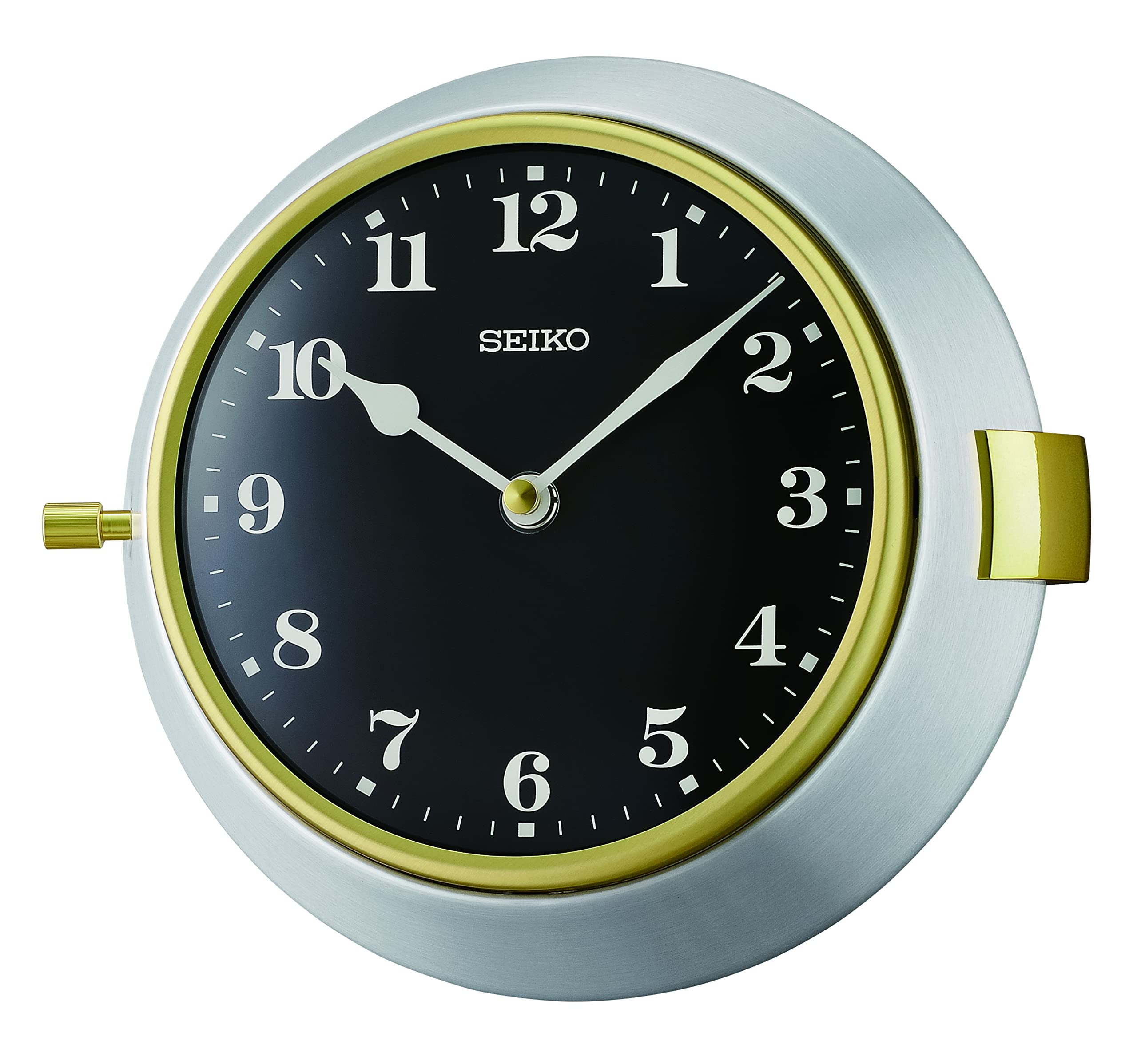 Seiko Nao Wall Clock - Silver & Black Modern Design | Silent Non-Ticking Battery Operated Clock | Perfect for Living Room, Bedroom, Office & Kitchen Decor