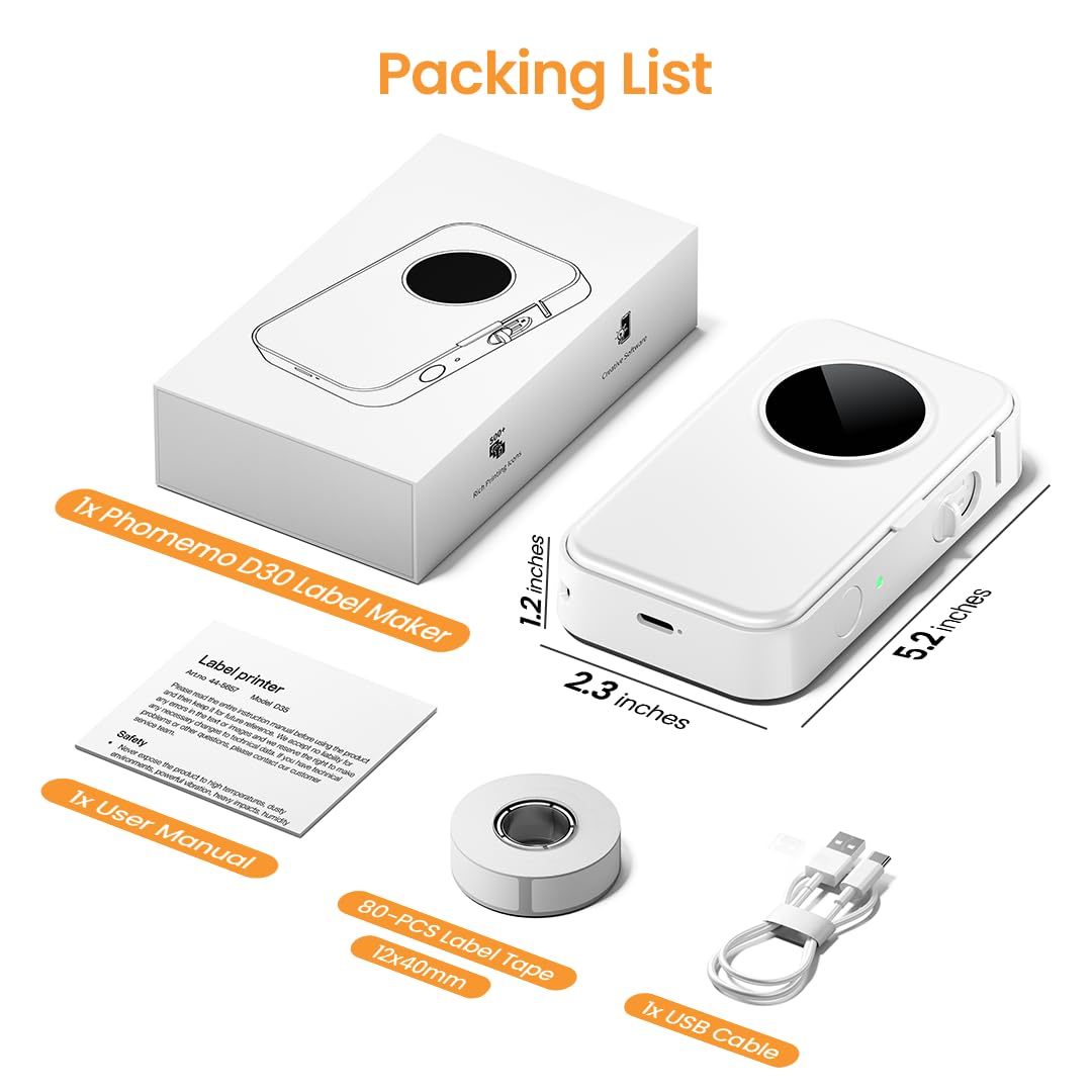 Phomemo D35 Wireless Bluetooth Label Maker Machine with Tape - Portable Mini Label Printer for Home & Office Organizing | Smartphone Compatible, Multiple Templates | Perfect for Storage, Pantry, and Craft Labeling