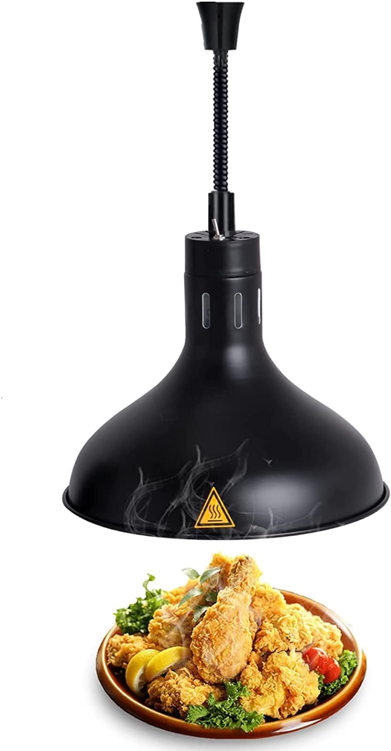 Commercial Food Heat Lamp - Restaurant Hanging Warmer for Buffet, Catering & Kitchen Use - 300W Stainless Steel Food Warming Lamp (Black) - Perfect for Keeping Pizza, BBQ, Fried Chicken Hot at Parties & Events