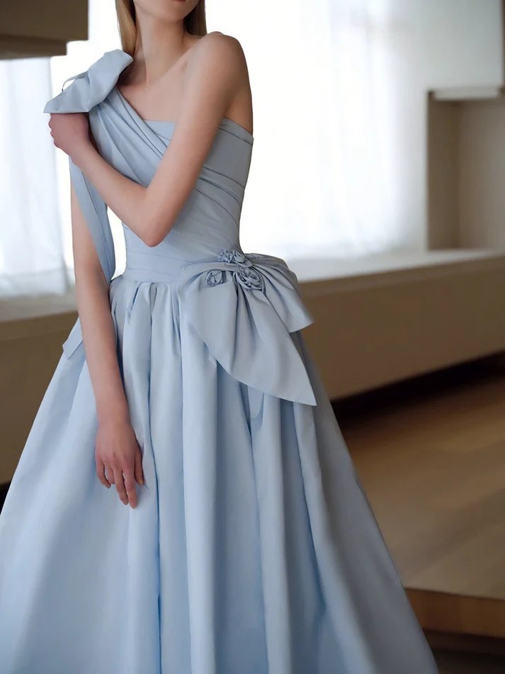Elegant Sky Blue A-Line Long One Shoulder Prom Dress J3826 - Perfect for Homecoming, Evening Parties & Formal Events