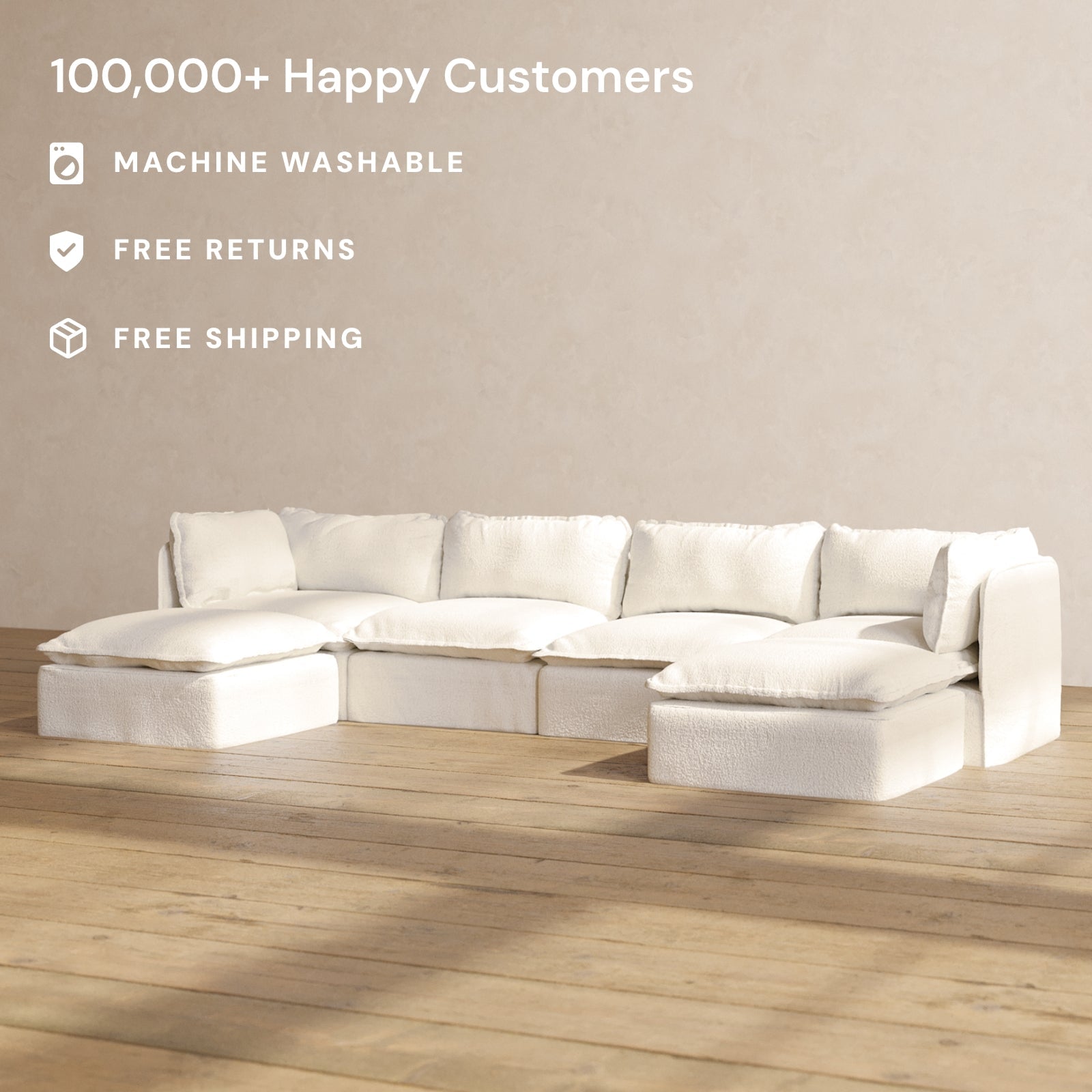 Modular Performance 4-Seater U-Shaped Sectional Sofa in Mousse Fabric | Comfortable Blend for Living Room, Family Room & Home Theater