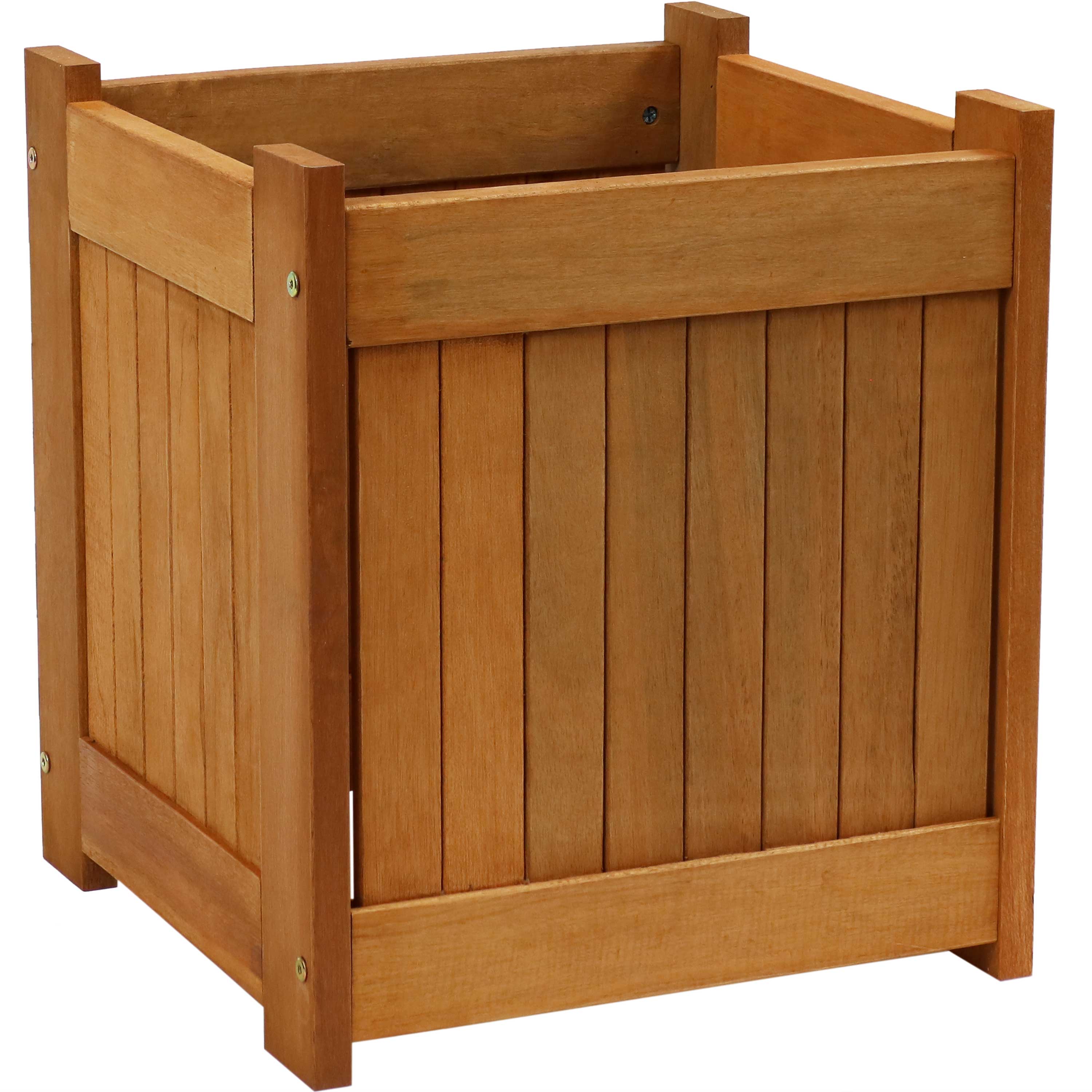 Sunnydaze Meranti Outdoor Square Wooden Planter Box 16 Inch - Durable Garden Flower Pot for Patio, Deck & Backyard Decor - Perfect for Plants, Herbs & Small Trees