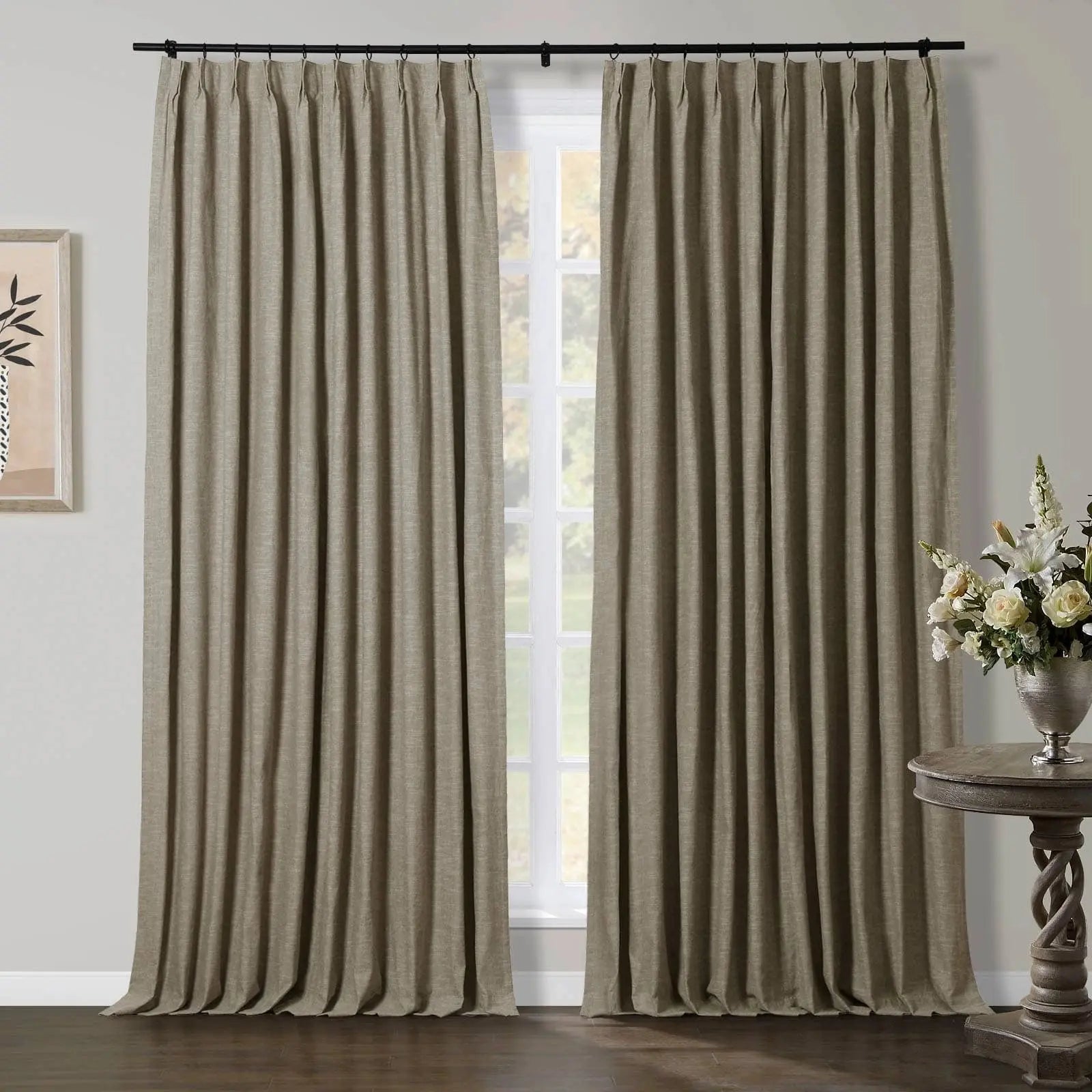 Luxury Linen Cotton Pleated Curtains - Blackout Drapes for Living Room & Bedroom - Elegant Home Decor Window Treatments