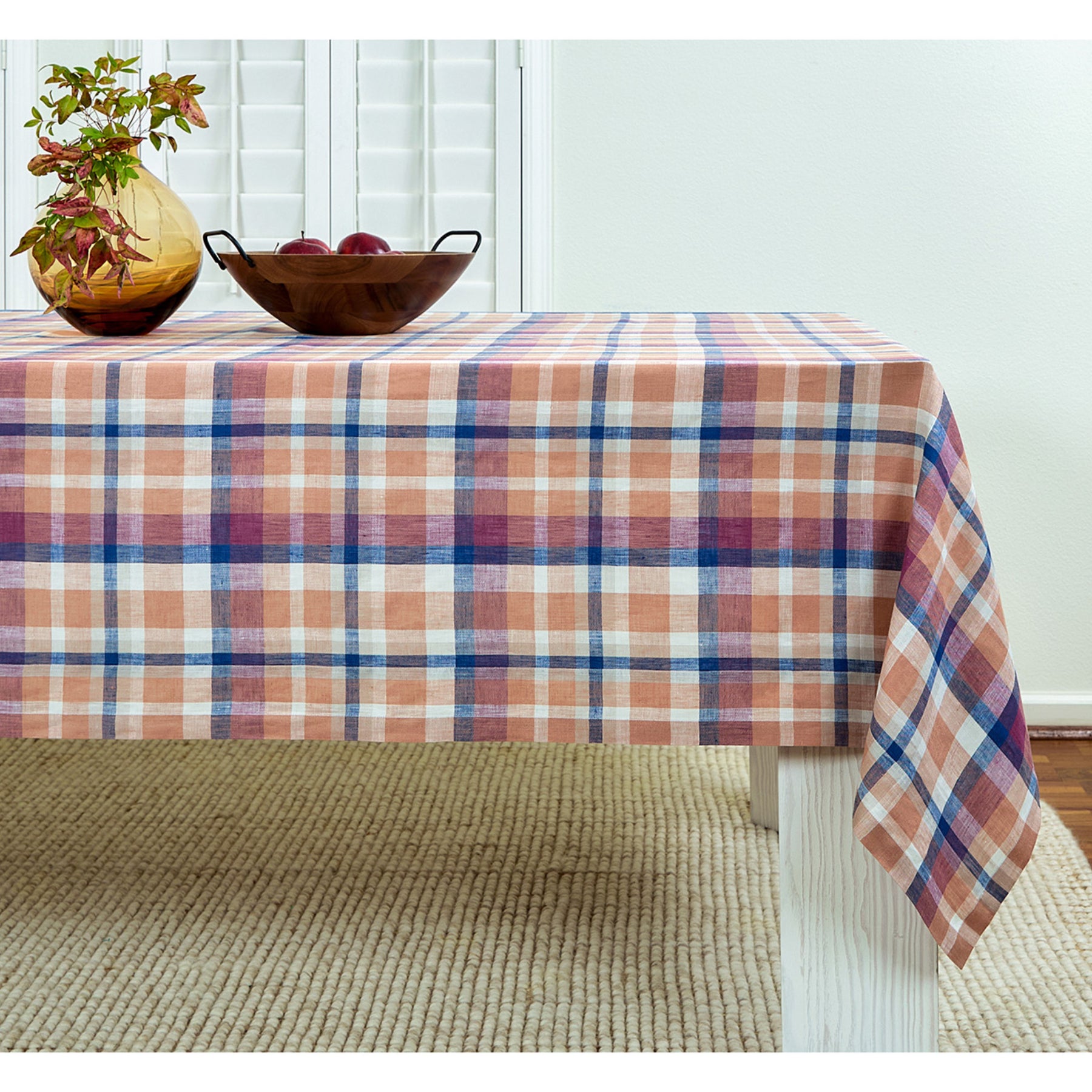 Fall Flavors Madras Tablecloth - Stylish Cotton Table Cover for Autumn Dining, Thanksgiving, and Seasonal Home Decor