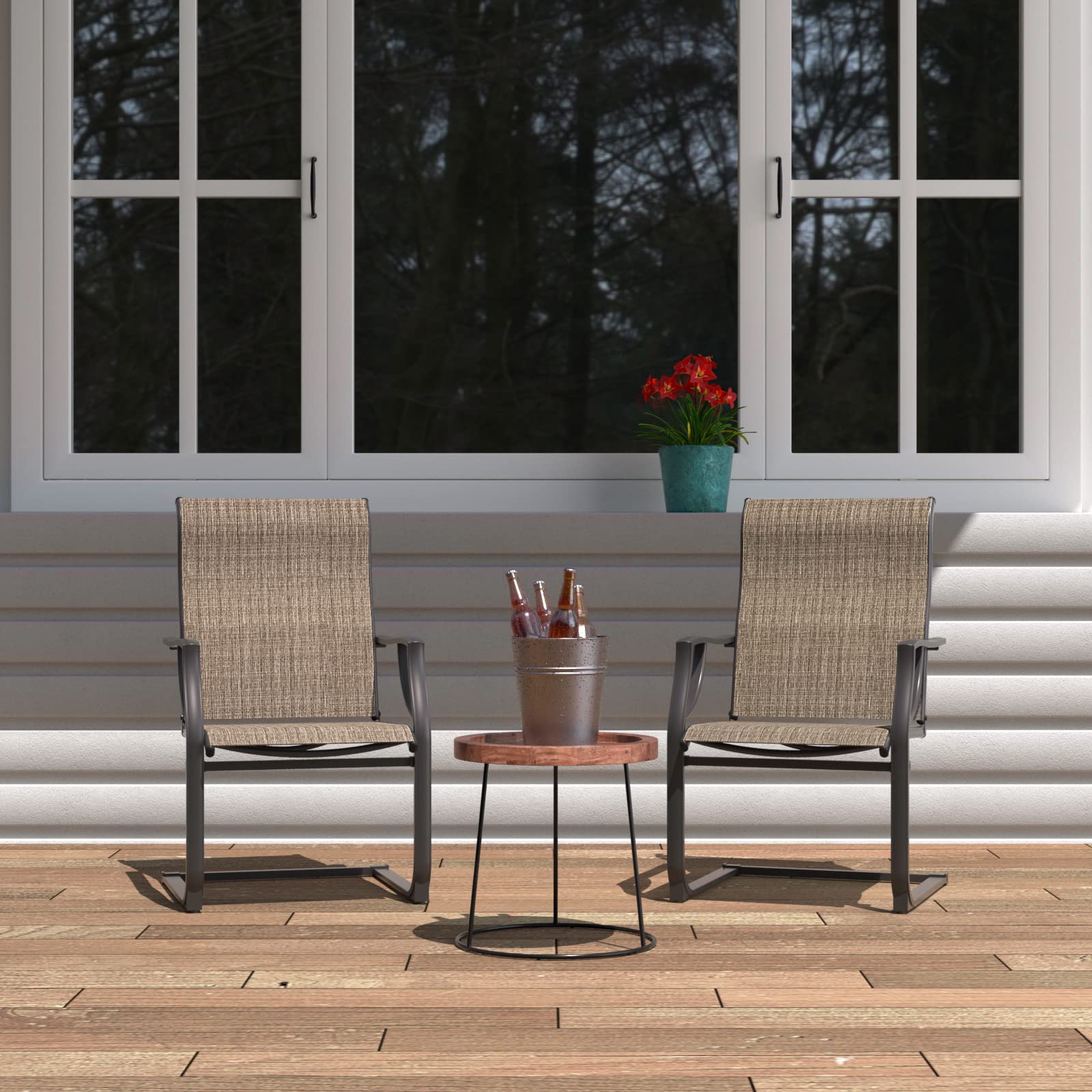 Amopatio 2-Piece Patio Chair Set - All-Weather Outdoor Dining Chairs with Breathable Design for Backyard, Deck, Garden - Brown Patio Furniture for Relaxing & Entertaining