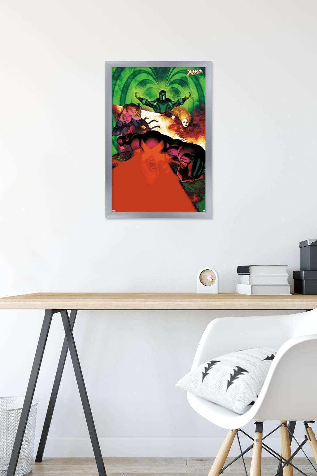 Marvel Comics X-Men Wall Poster - Emma Frost, Magneto, Magik & Cyclops Art Print (22.4x14.7 Inches) Silver Framed Version | Superhero Room Decor, Comic Book Fan Gift, Home & Office Wall Art