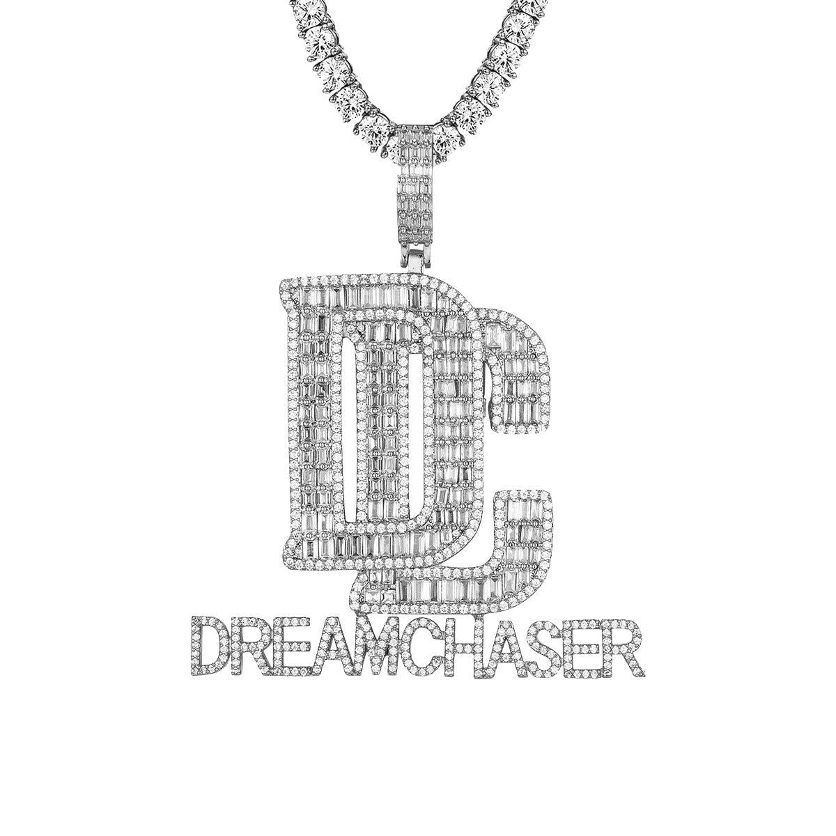 Men's Baguette Dream Chaser DC Custom Hip Hop Rapper Pendant Necklace - Perfect for Streetwear, Rap Concerts & Urban Fashion Accessories