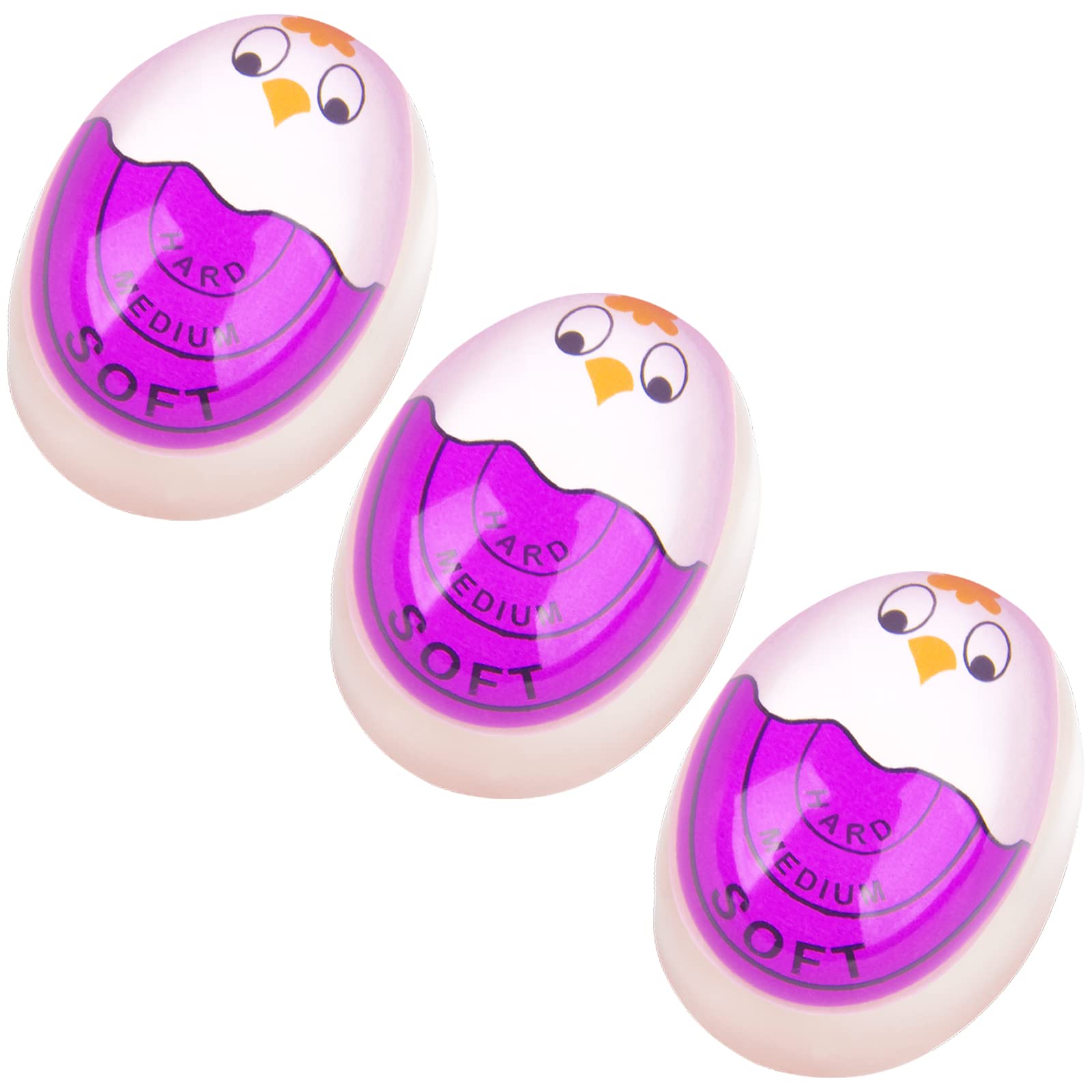 ZILLEEN 3-Pack Purple Egg Timer - Color Changing Boiled Egg Timer for Perfectly Cooked Eggs | Kitchen Gadgets for Cooking, Meal Prep & Healthy Eating