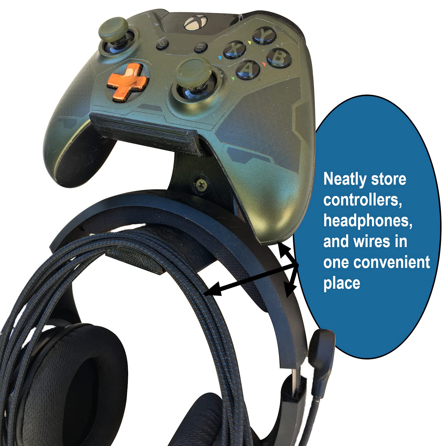 Xbox One Controller Wall Mount | Steam Controller & Headset Holder - Space-Saving Gaming Setup Organizer for Bedroom, Game Room & Office