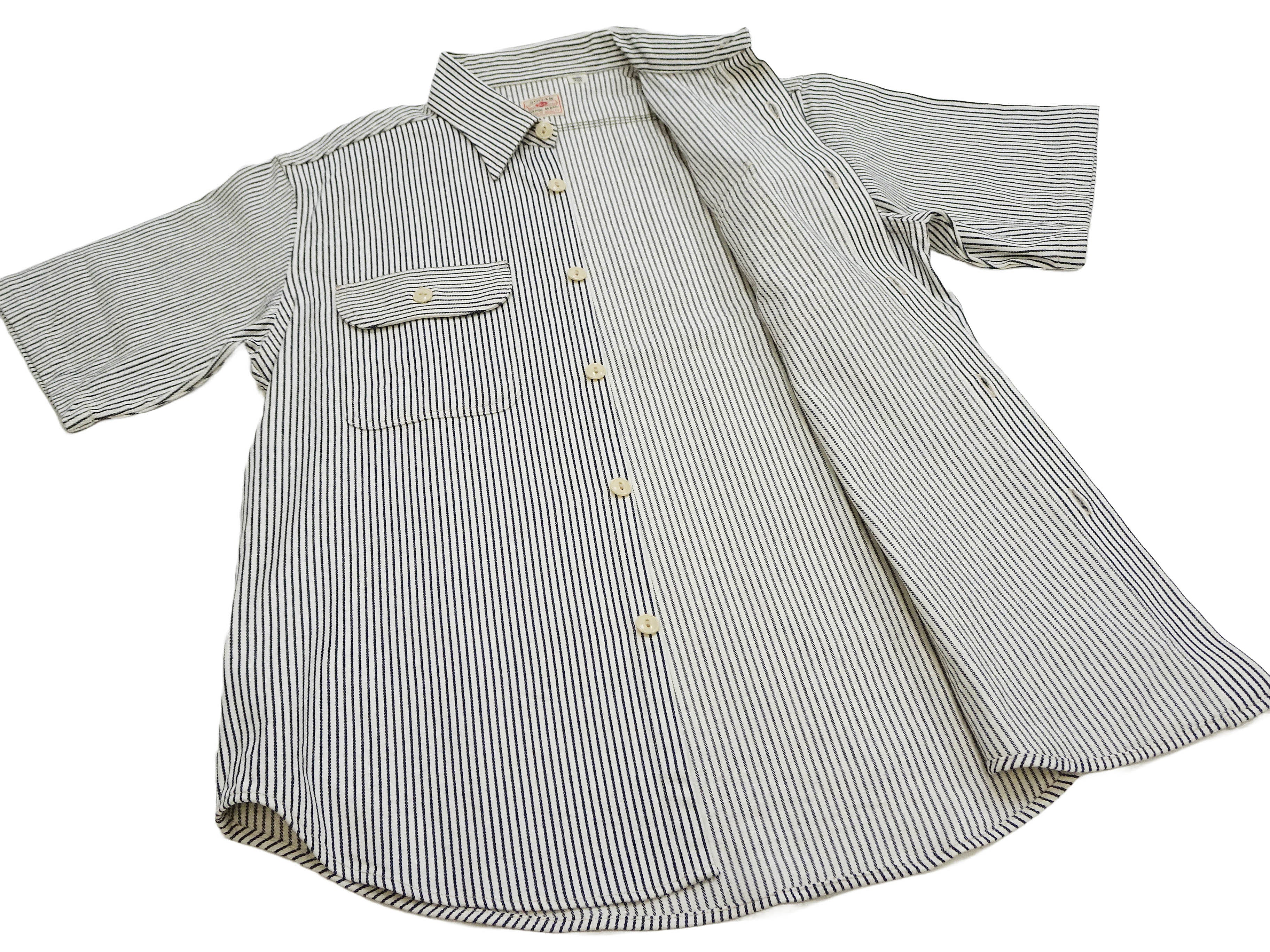 Men's Sugar Cane Hickory Stripe Short Sleeve Work Shirt - Casual Button Up Shirt SC37944 in Off White | Perfect for Outdoor Work, Summer Wear & Casual Outfits
