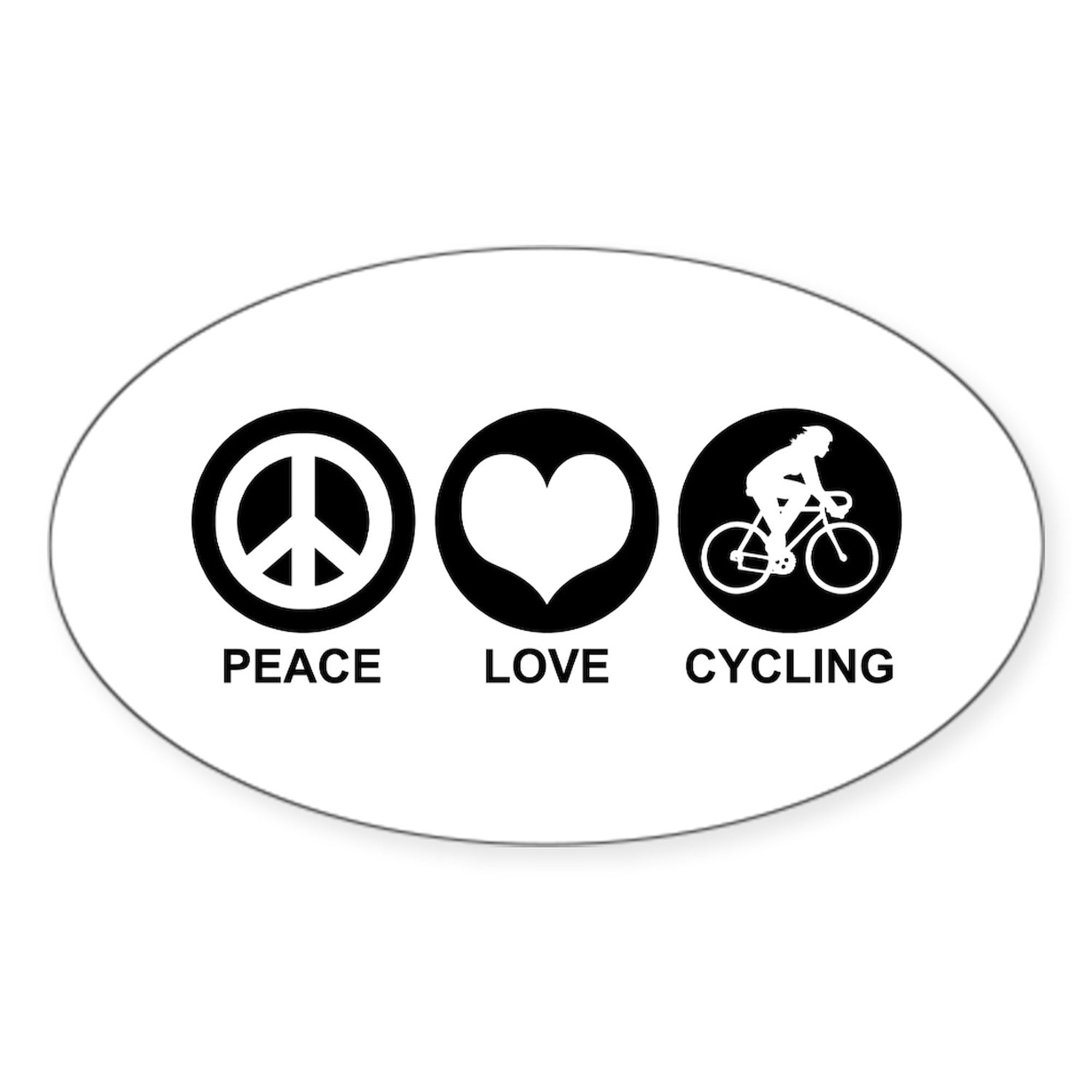 Peace Love Cycling Oval Sticker for Women - Waterproof Vinyl Decal for Cars, Laptops, Bikes & Windows - Express Your Cycling Passion