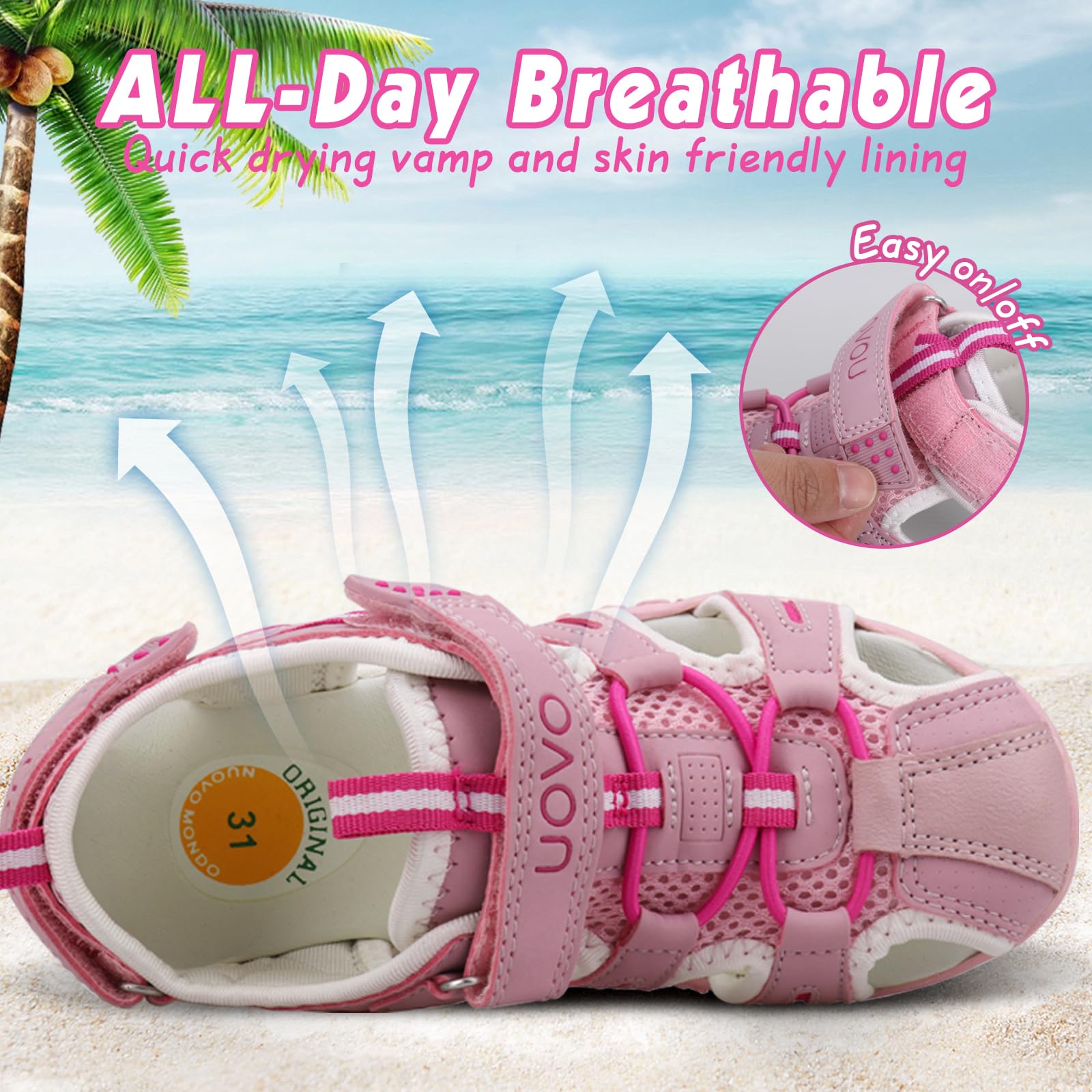 UOVO Kids Sandals for Boys & Girls - Closed Toe Summer Shoes, Lightweight Athletic Outdoor Sports Sandals for Toddler, Little Kid & Big Kid - Perfect for Beach, Pool & Playground Activities