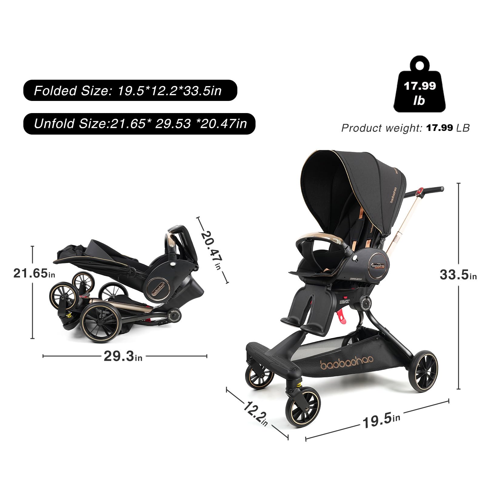 Lightweight Baby Stroller with 360° Rotating Wheels & Adjustable Canopy - Foldable Travel Stroller for Newborns & Toddlers | All-Terrain Wheels, Storage Basket & Peekaboo Window | Perfect for Park Walks, Shopping & Family Outings (Black)