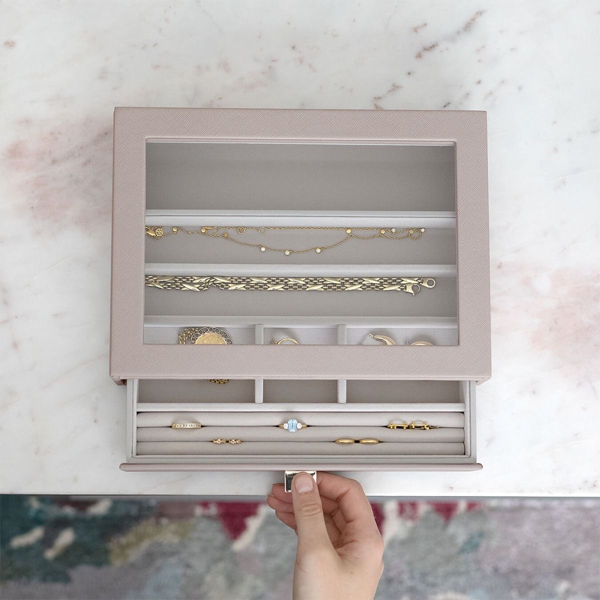 Elegant Classic Jewelry Box with Display Drawer - Perfect for Organizing Necklaces, Rings & Earrings - Ideal for Gift, Home Decor & Travel Storage
