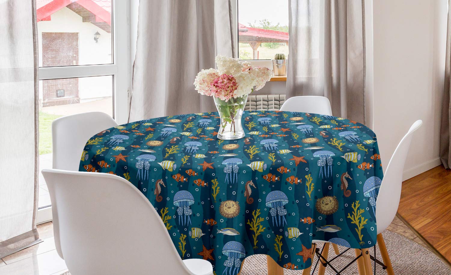 Ambesonne Underwater Round Tablecloth 60