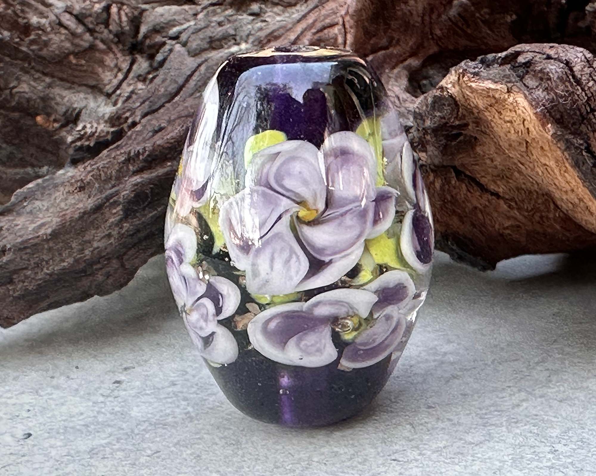 Handmade Purple Floral Lampwork Glass Focal Bead - Perfect for Jewelry Making, DIY Crafts & Beading Projects - Unique SRA Artisan Bead for Necklaces, Bracelets & Earrings