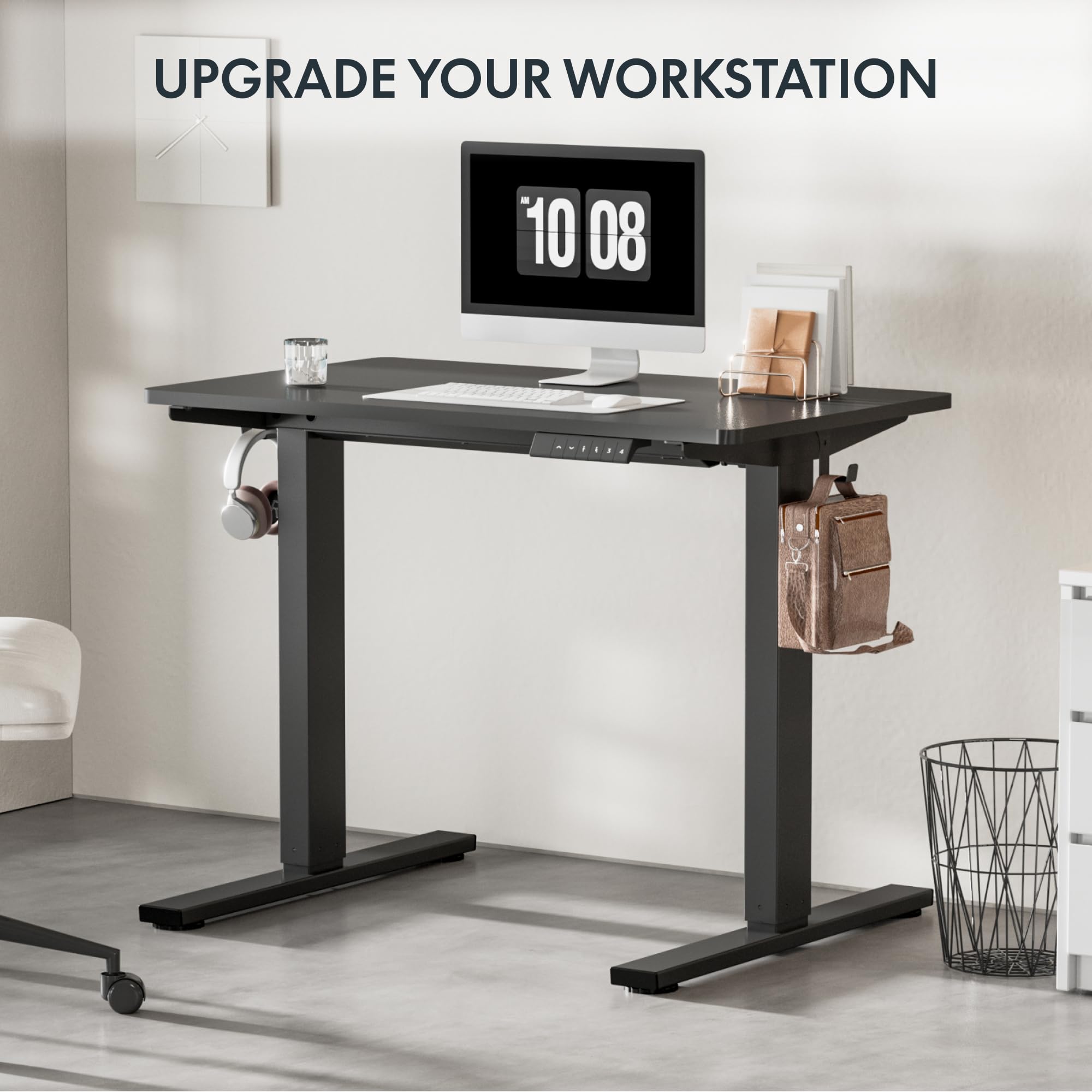FlexiSpot 40 x 24 Inches Electric Height Adjustable Standing Desk - Small Whole-Piece Desktop, Sit Stand Home Office Table (Classic Black Frame + 40