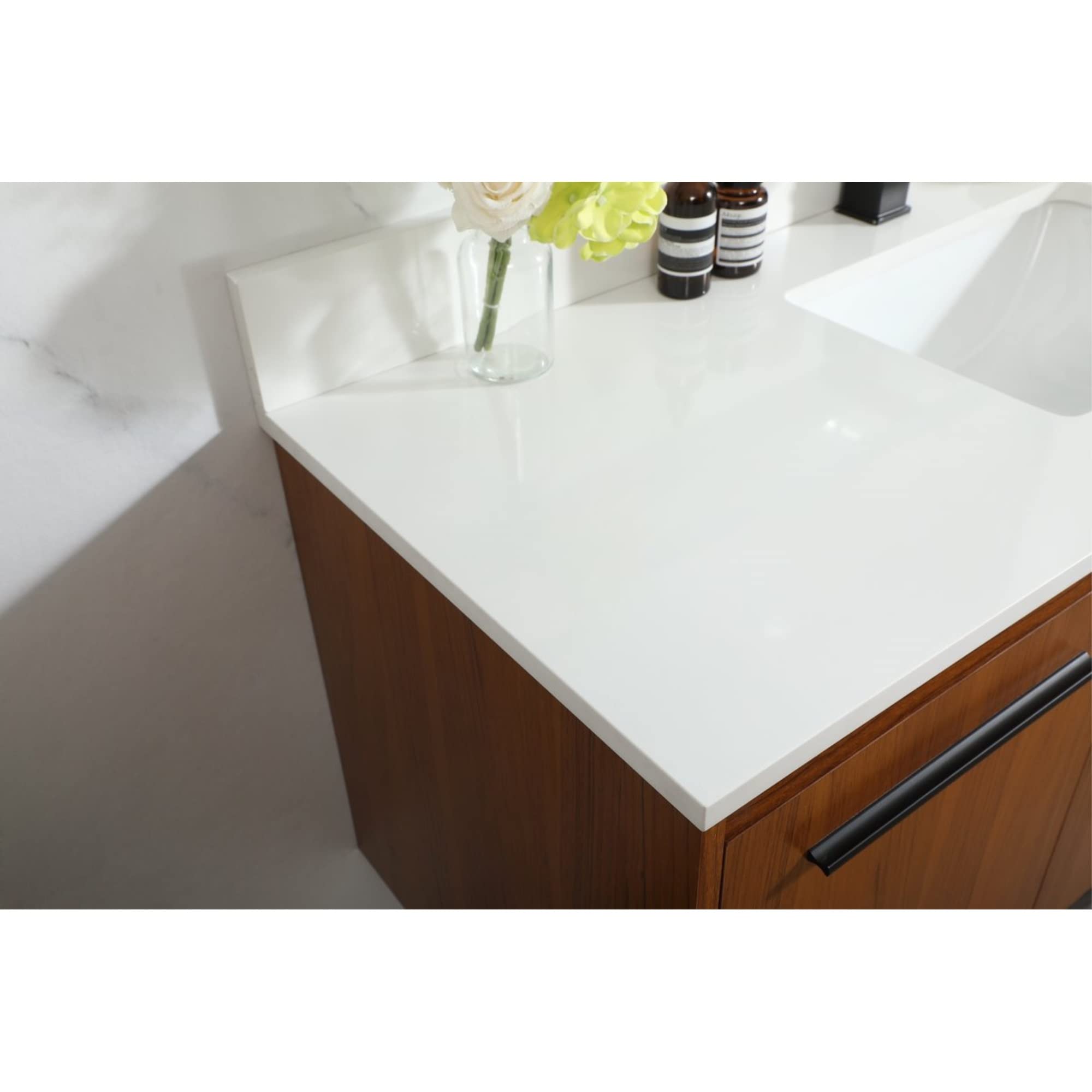 48 Inch Teak Single Bathroom Vanity with Backsplash - Modern Waterproof Bathroom Cabinet for Small Space, Perfect for Apartments and Condos
