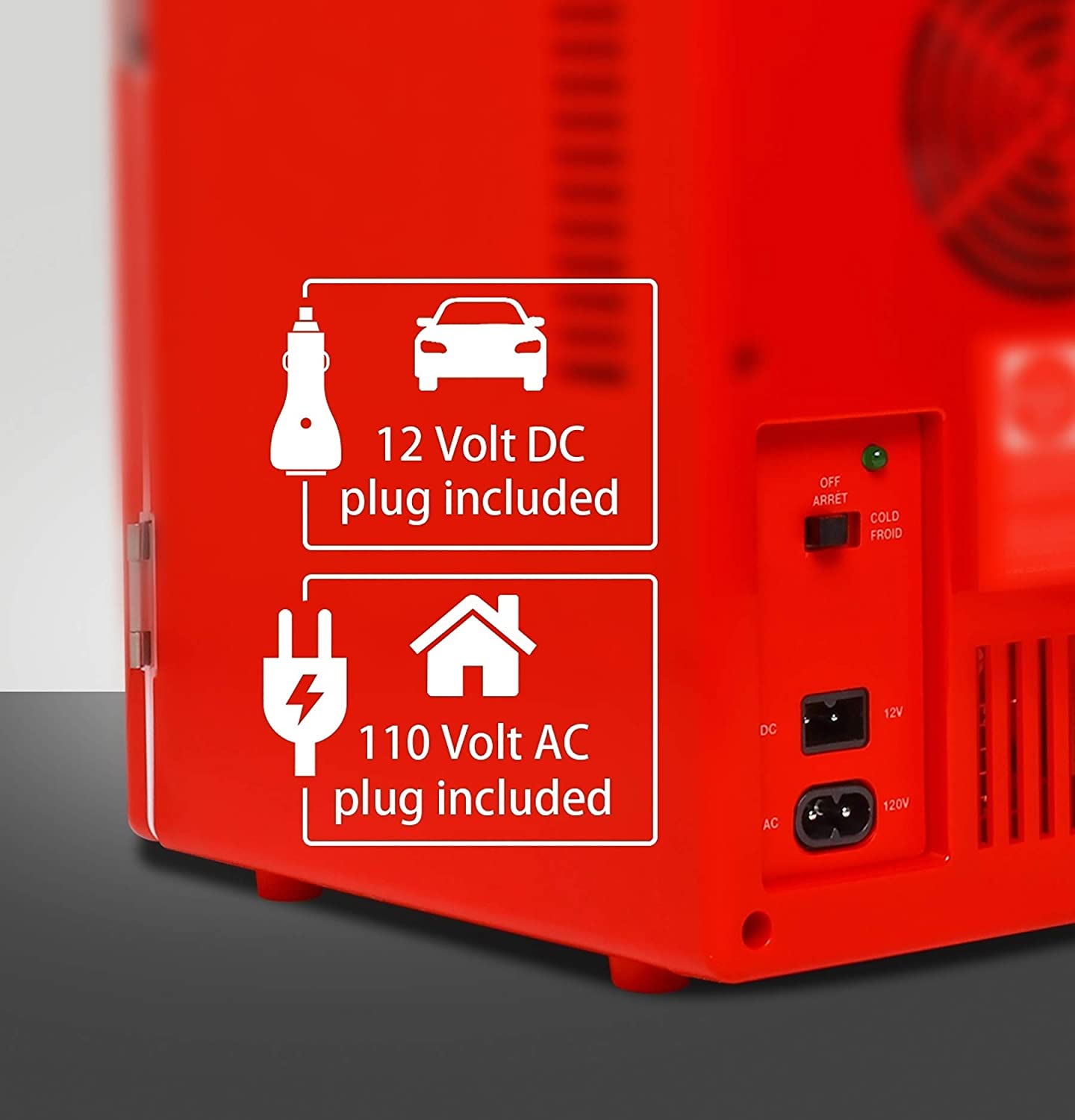 KOOLATRON Classic Red Portable 6 Can Thermoelectric Mini Fridge Cooler - 4L/4.2 Quarts Capacity, 12V DC/110V AC for Beverages, Snacks, Skincare & Cosmetics - Perfect for Home, Dorm, Car, Boat & Travel Use