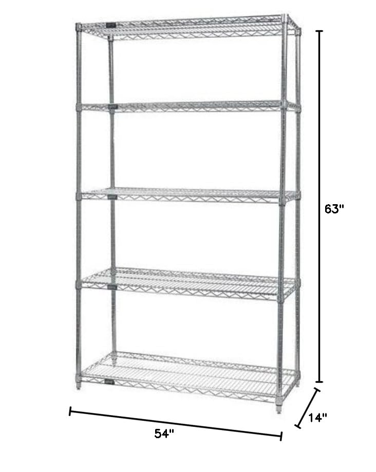5-Shelf Stainless Steel Wire Shelving - 14x54x63in for Kitchen Storage