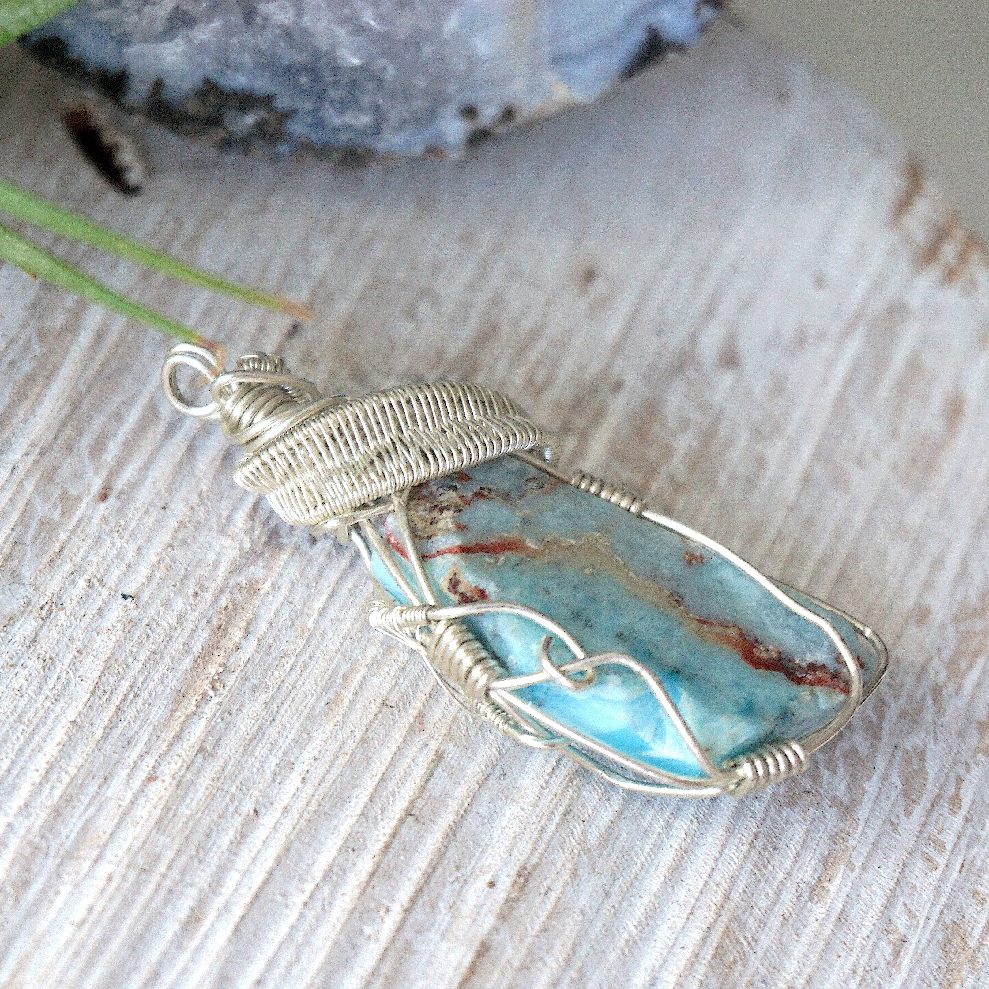 Natural Raw Larimar Crystal Pendant Necklace - 925 Sterling Silver Jewelry for Women - Healing Stone Gift for Birthdays, Meditation & Spiritual Protection