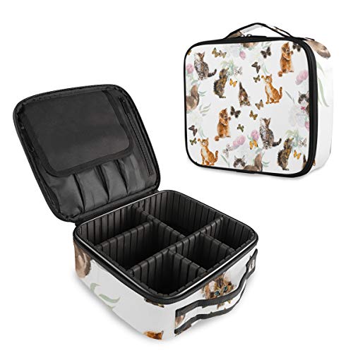 ALAZA Portable Cat & Kitten Themed Butterfly Makeup Train Case - Adjustable Dividers Cosmetic Organizer for Travel, Storage & Beauty Essentials | Perfect for Makeup Artists, Cosplay & Pet Lovers