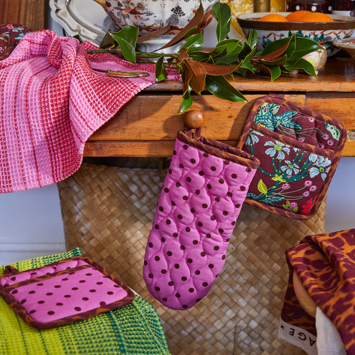 Brigitte Tea Towel - Premium Cotton Kitchen Towel in Cosmo Pink | Absorbent & Durable for Cooking, Baking & Dish Drying