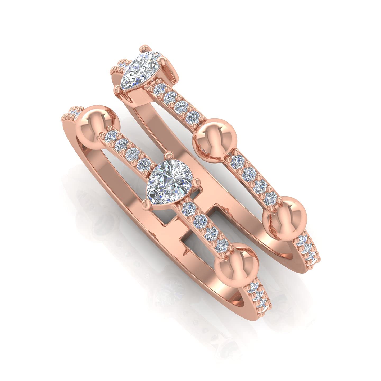 14K White Gold Natural Diamond Stacking Rings for Women - 0.57 Carats (HI Color, SI Clarity) Pear Center Diamond Wedding & Engagement Ring | IDCL Certified | Perfect for Everyday Wear, Anniversary Gifts & Bridal Jewelry
