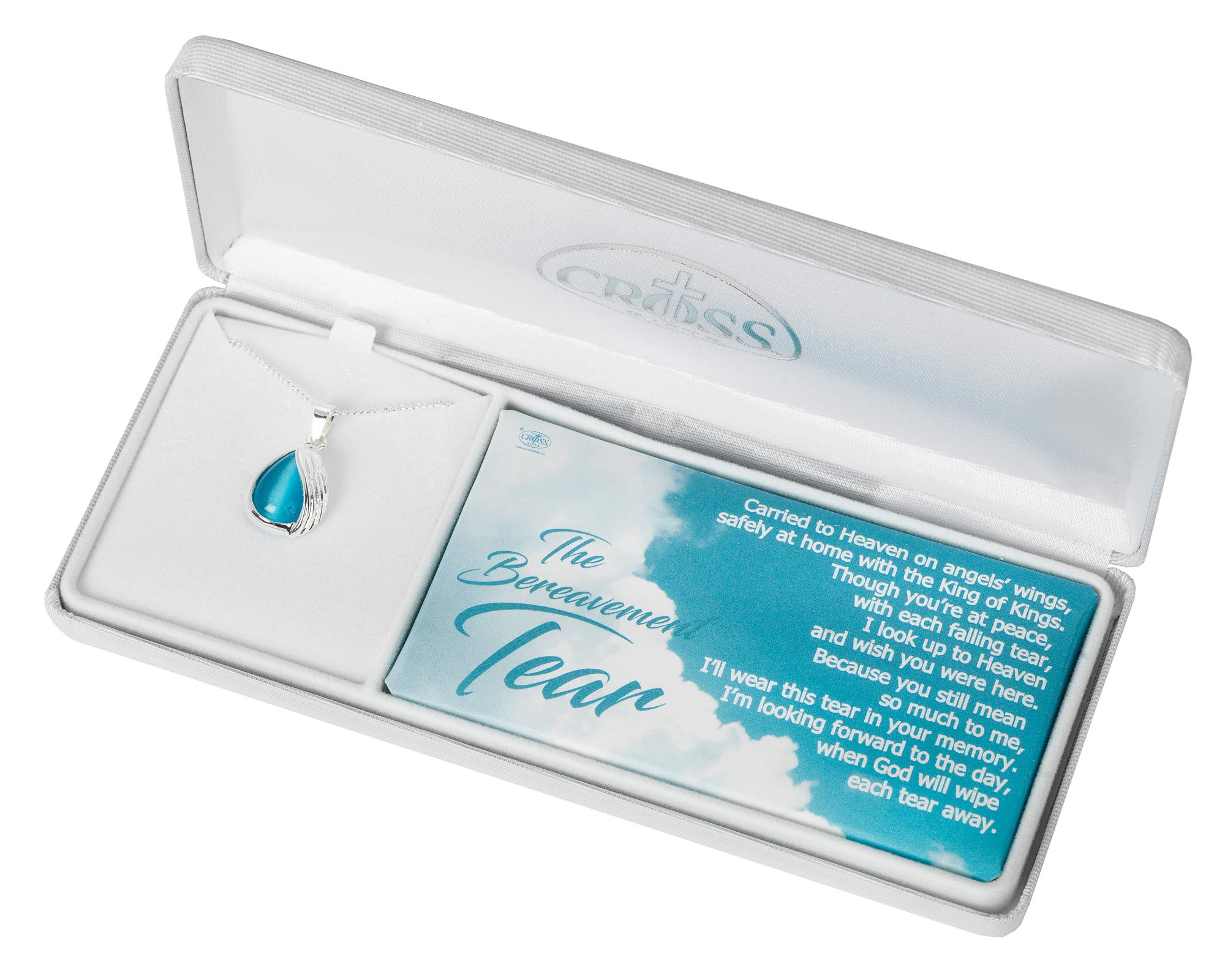 Angel Wing Teardrop Pendant Necklace for Women - 18 Inch Silver Plated Aqua Blue Memorial Jewelry with Gift Box & Sentiment Card | Sympathy Gift, Bereavement Keepsake, Everyday Wear