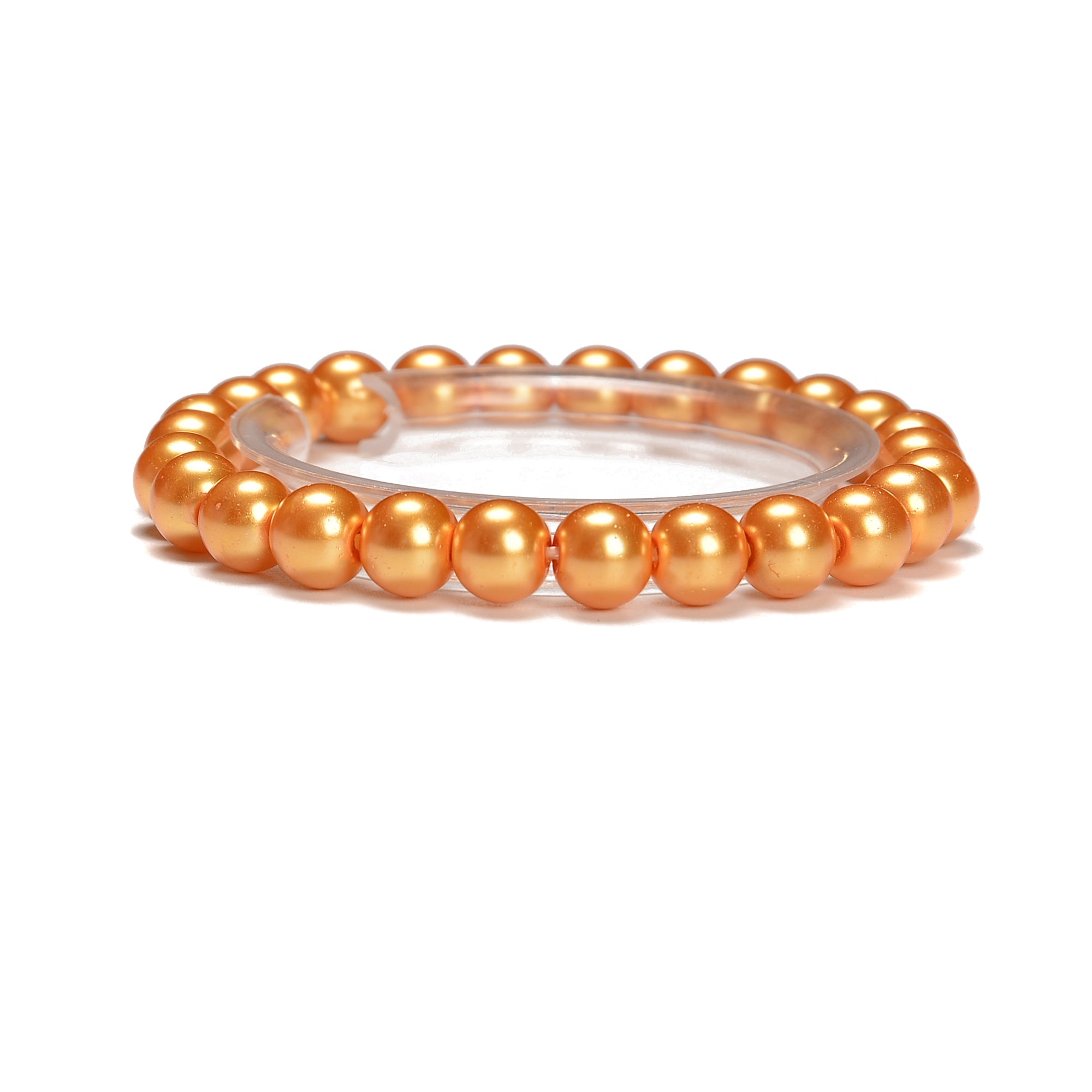 Golden Glass Pearl Smooth Round Beaded Bracelet - 6mm & 12mm Sizes - 7.5